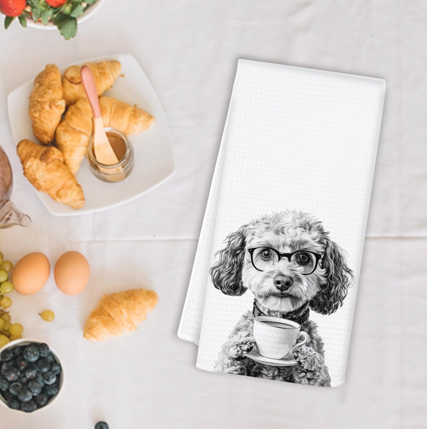Funny Poodle Kitchen Towels, Poodle Gifts for Women Dish Tea Towels, Black and White Dog Lovers Owner Gifts Hand Towel for Kitchen, Coffee Bar Station Decor, 16x24 Inch - Image 2