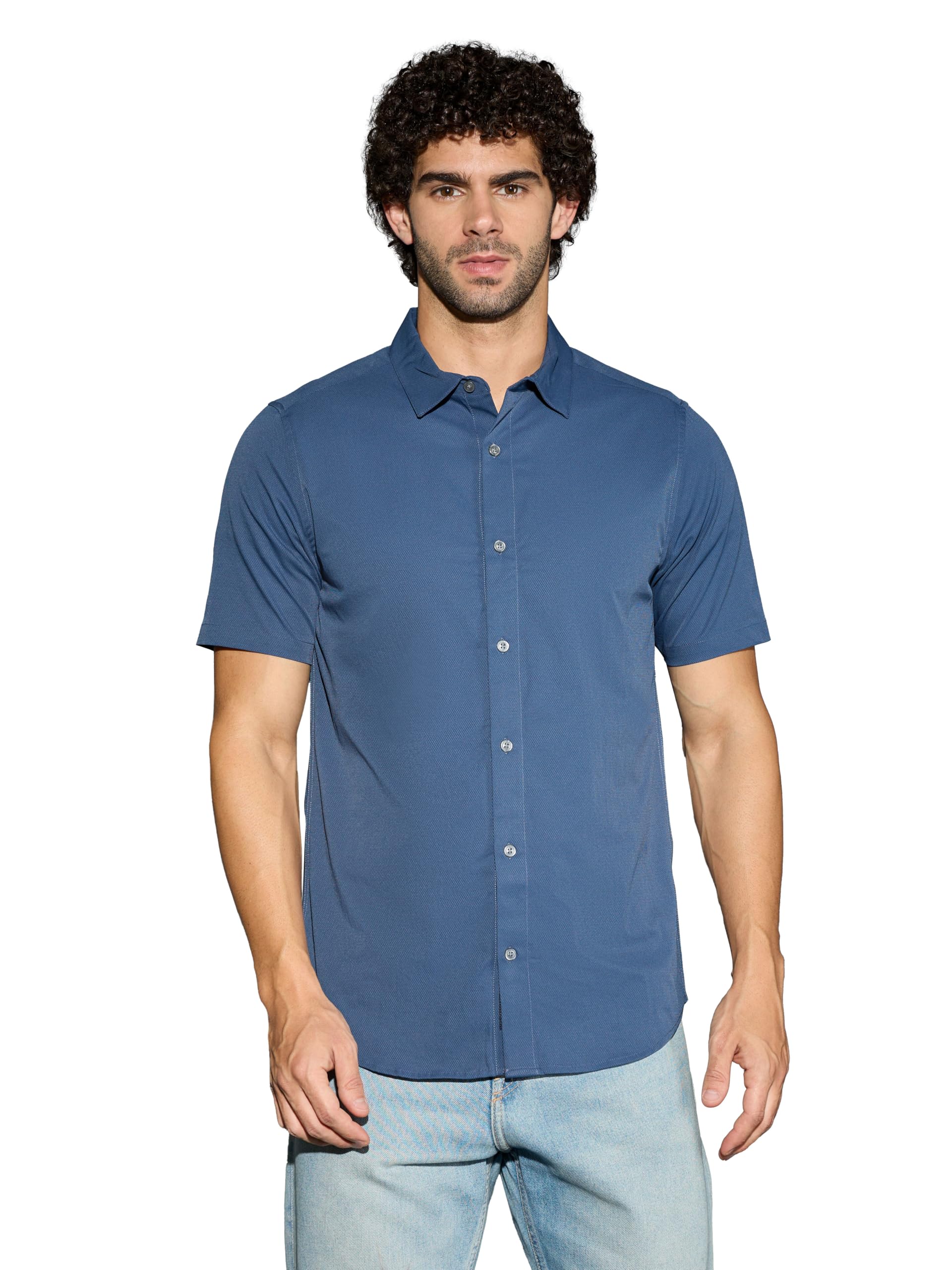 technosport Men's Polyester Stretch Fit Half Sleeve Solid Casual Woven Shirt with Stretchable, Quick Dry, Anti Odour Properties-picture-44