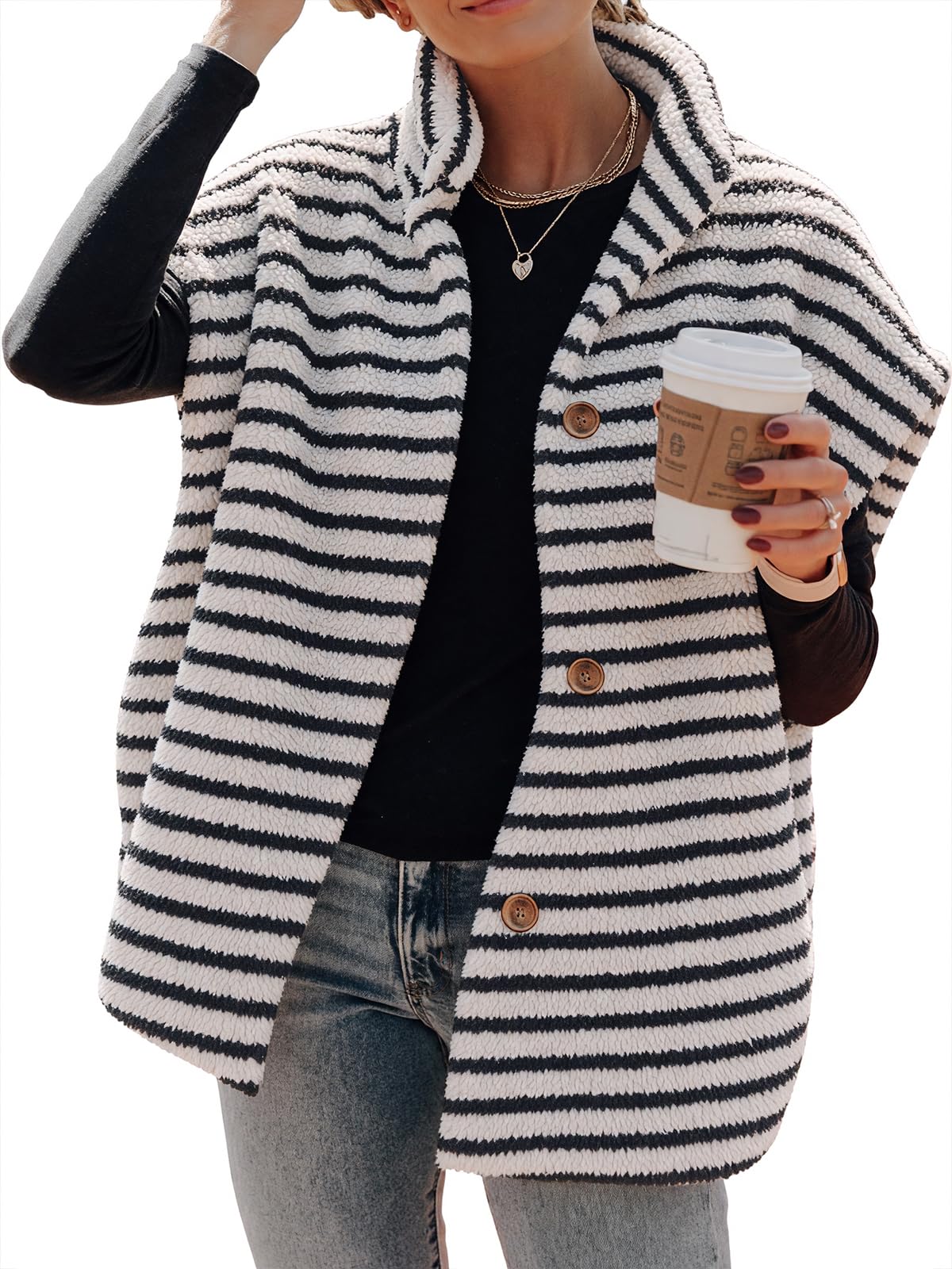 Hongqizo Womens Fuzzy Fleece Vest Oversized Casual Warm Sherpa Vests Jacket