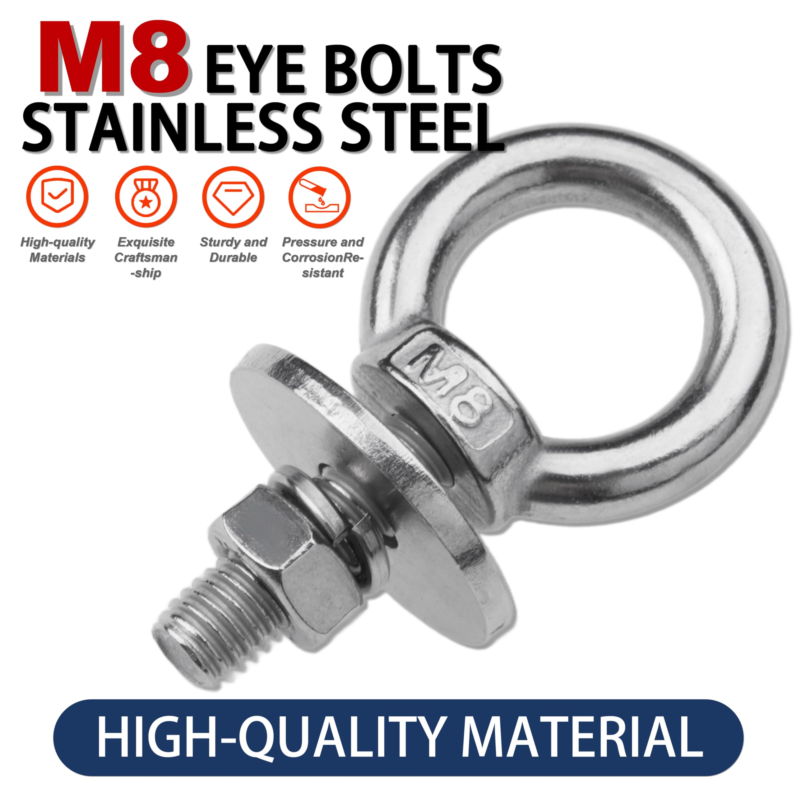 M8 Stainless Steel Eye Bolts - 4 Pack -5