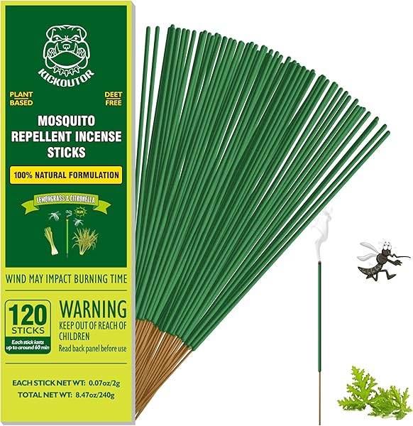 KICKOUTOR® Mosquito Repellent Outdoor Patio 120 PCS Citronella Oil Mosquito Incense Sticks Natural Organic Mosquito Barrier Mosquito Repeller for Backyard Travel Camping Indoors Gnat Mosquito Control