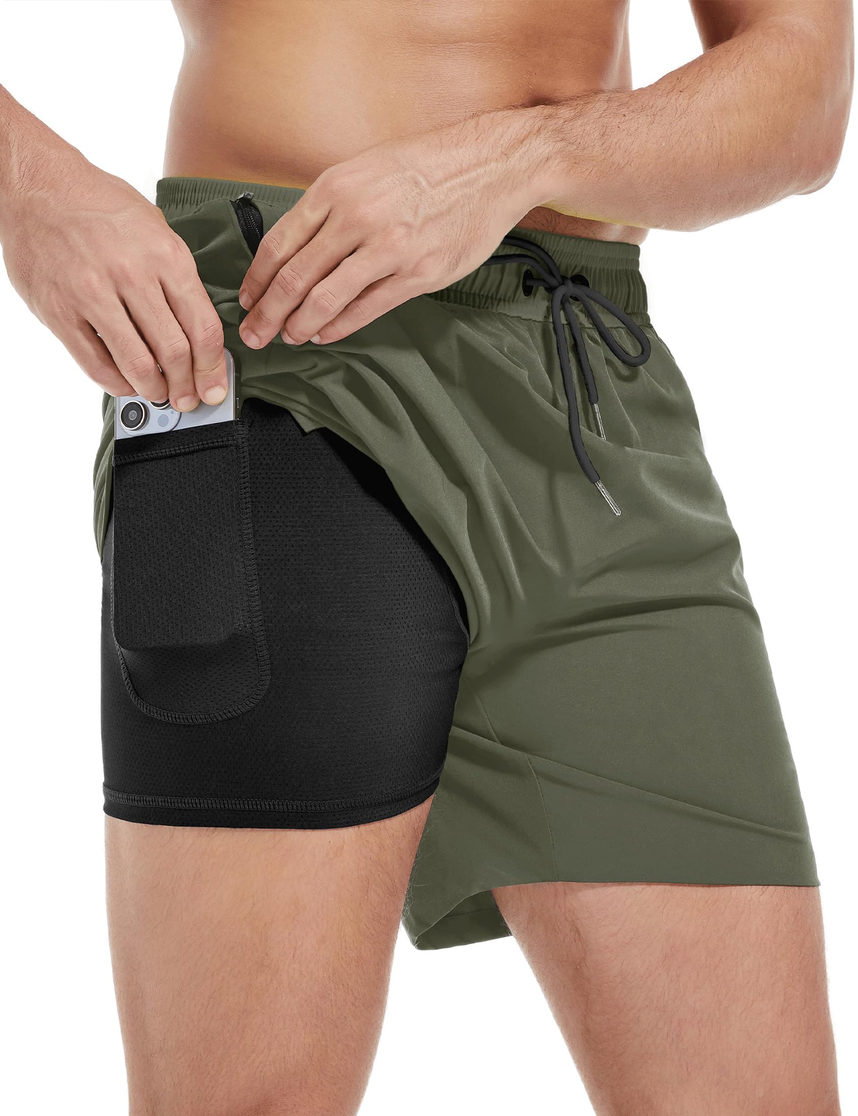 Mens Gym Shorts 5 Inch Lightweight Athletic Quick Dry Workout 2 in 1 Shorts Mesh Running Athletic Shorts