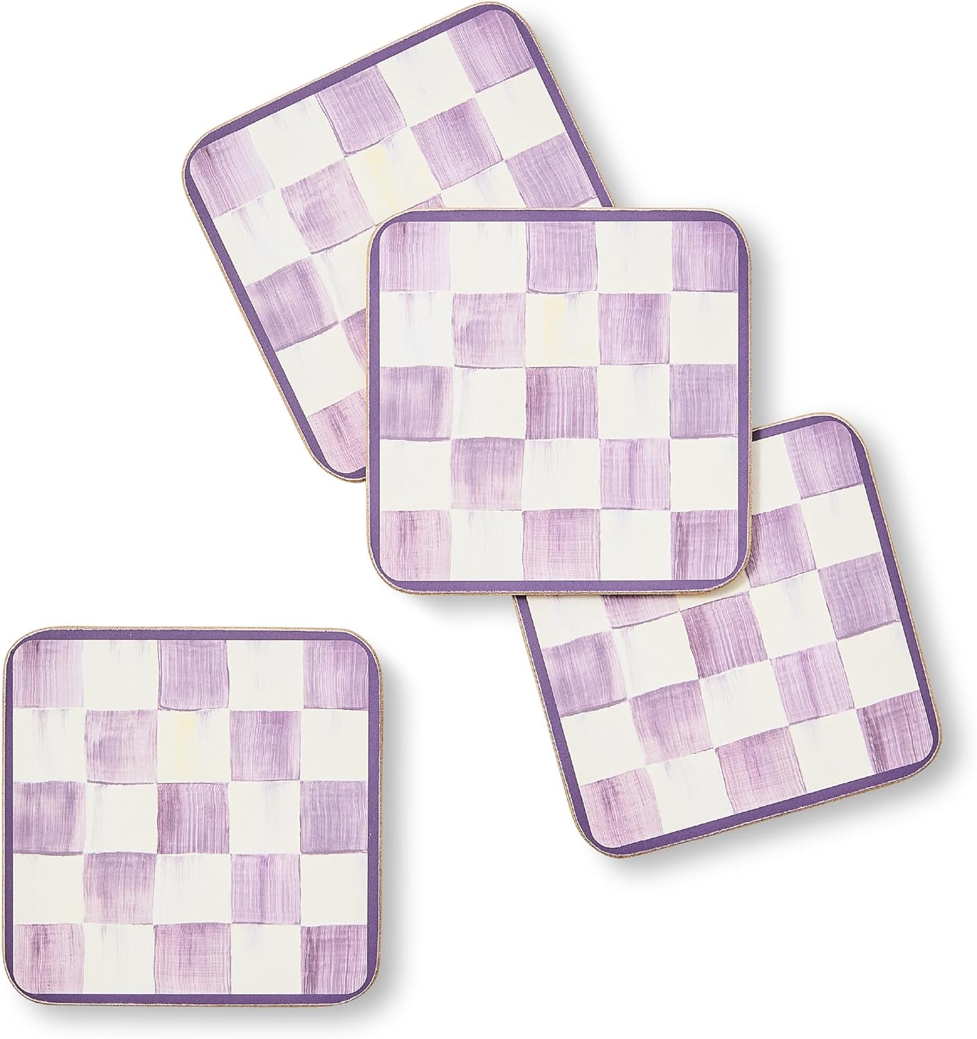 MACKENZIE-CHILDS Square Cork-Back Coaster Set, Table Coasters for Drinks, Set of 4, Gray-and-White Sterling Check