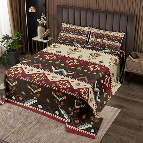 Miniatura 9 de Erosebridal Juego de colcha geométrica ondulada tamaño King, juego de colcha étnica dorada y negra en forma de abanico con plumas ornamentadas