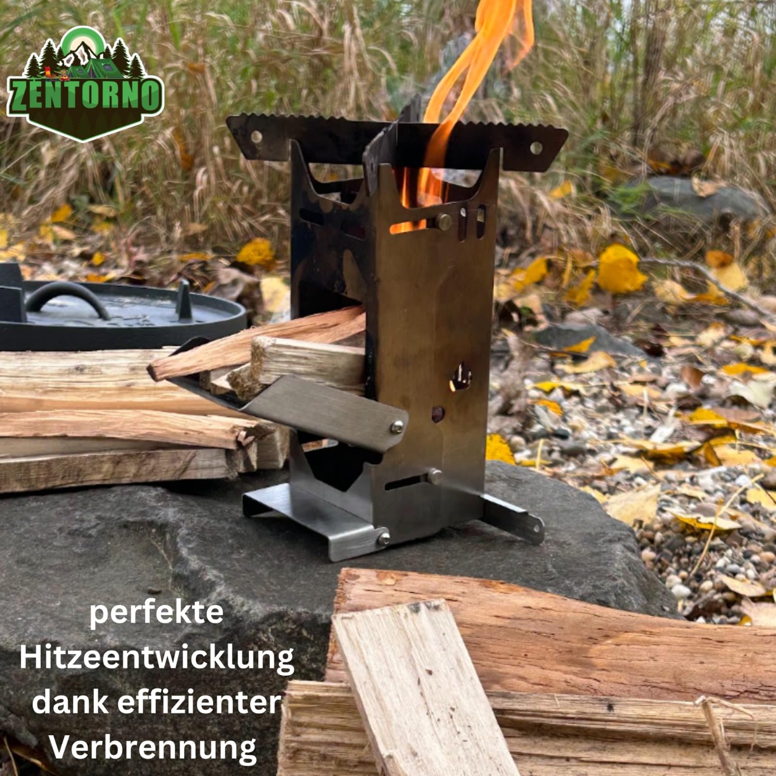 Zentorno® Rocket Stove 2023 - Estufa de leña para exteriores de acero inoxidable (inoxidable, para sartenes y ollas de hasta 17,5 cm de diámetro)