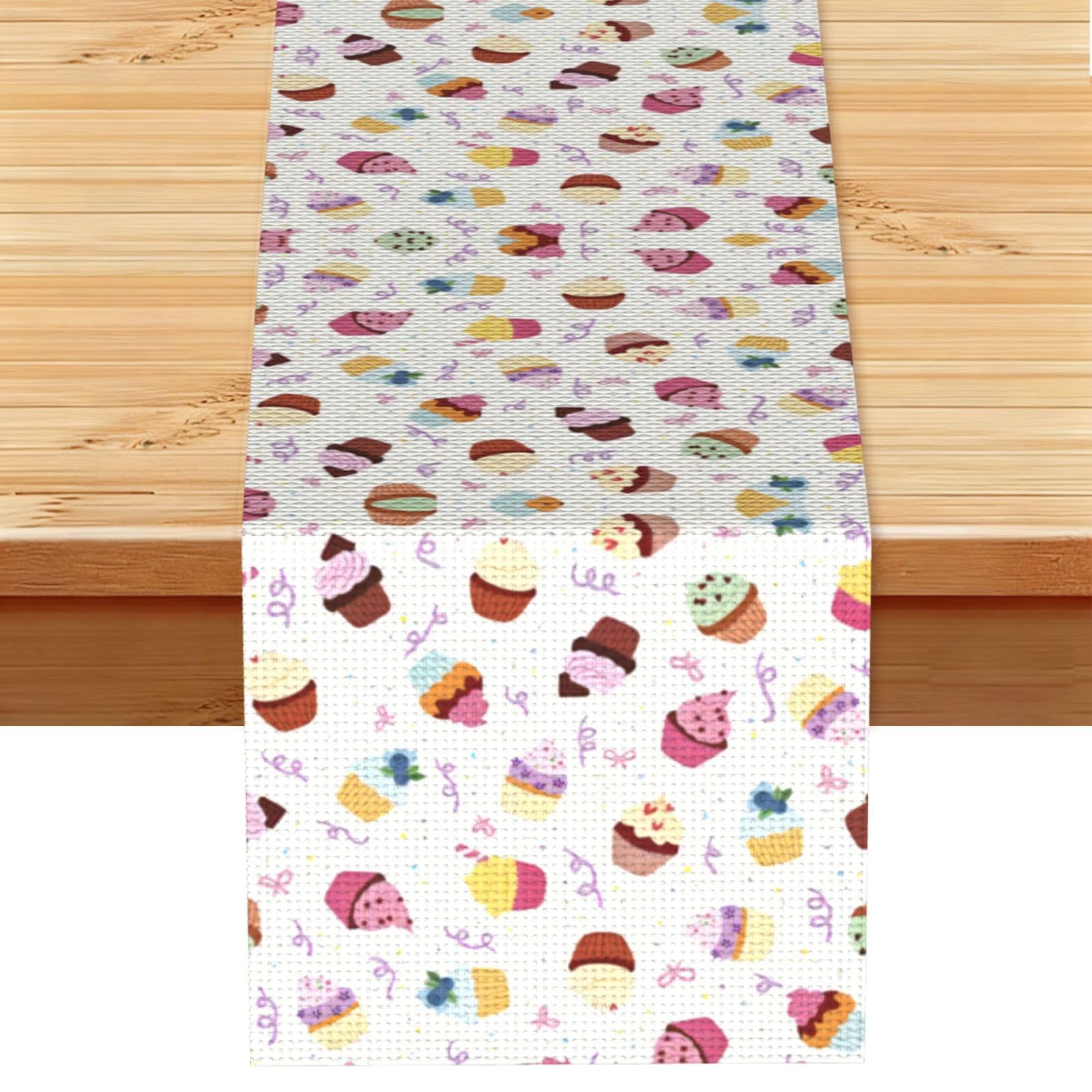 Delicious Cupcakes Linen Feel Table Runner Wedding Party Home Decoration