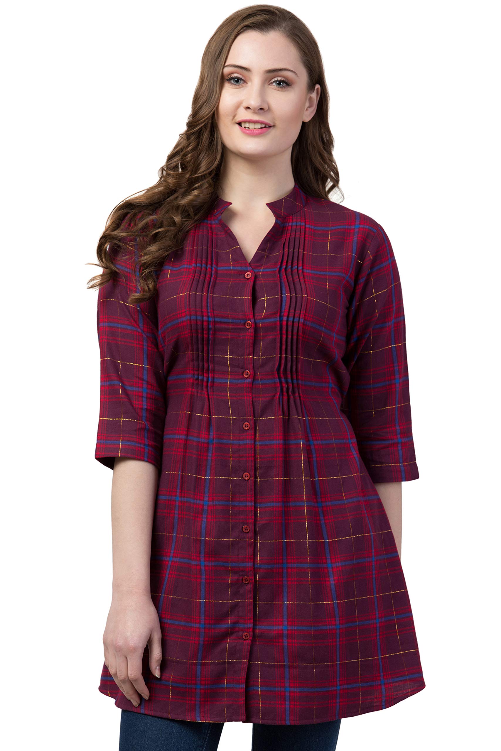 Hive91 Women's Plaid Rayon Tunic: Chic 3/4 Sleeve Style