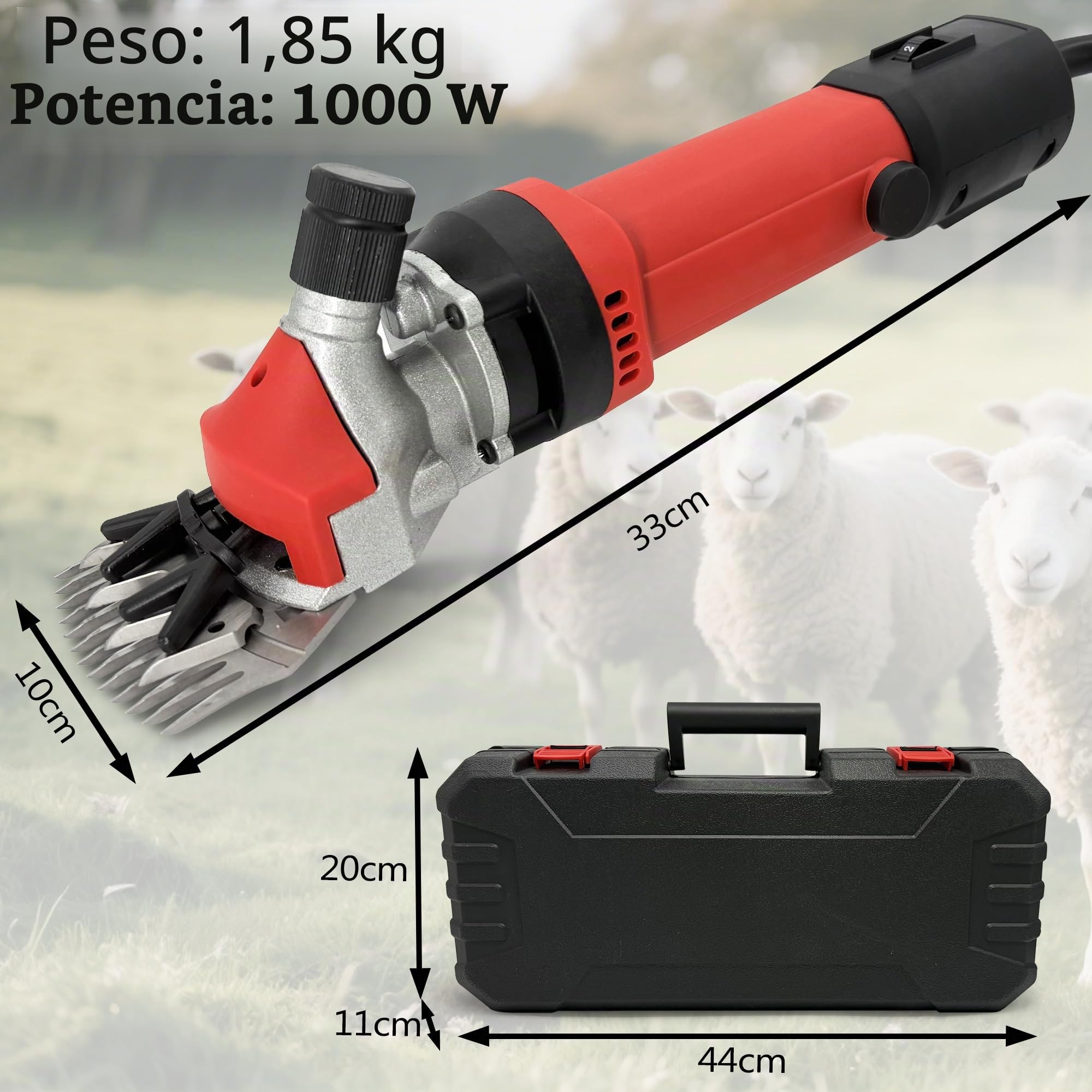 Maquina Esquilar Ovejas 1000W, Tijeras EléCtricas Profesionales Para Ovejas Con Estuche Cortapelos Para Caballos Con 6 Velocidades Regulables Cabras Caballos, Guantes Antideslizantes