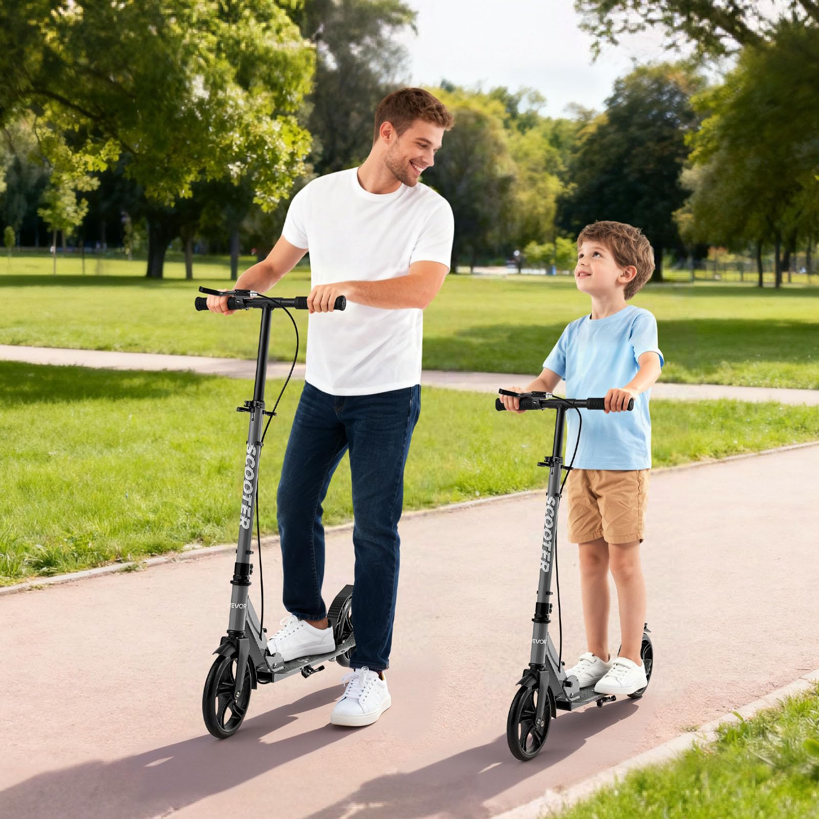 VEVOR Monopattino con 2 Ruote per Bambini da 8 Anni, Monopattino Pieghevole per Mobilità Urbana per Bambini Carico max. 100kg con Manubrio Regolabile in Altezza, Pedana Antiscivolo e Freno a Mano