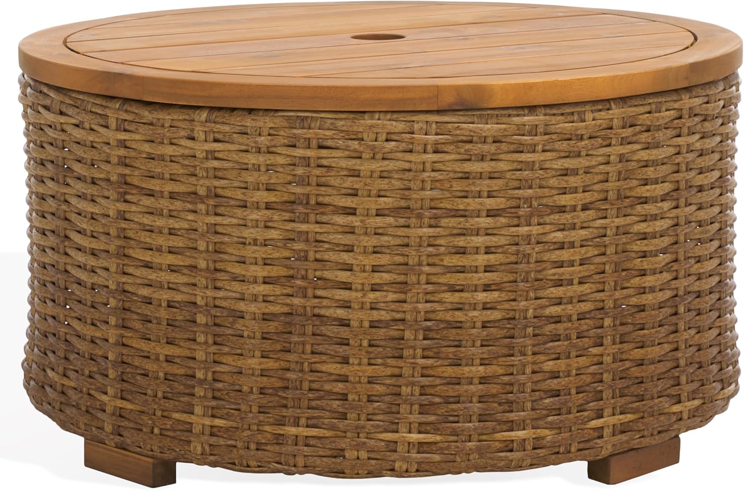 SAFAVIEH Anguilla Outdoor Storage Coffee Table Review: Faux Wicker Patio Accent for Small Backyards