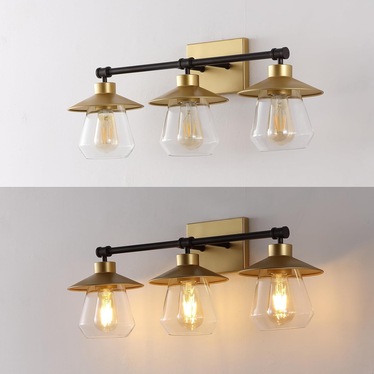 JONATHAN Y JYL1505B Avalon 26" 3-Light Farmhouse Cottage Vanity Light with Bathroom Hardware Accessory Set, Gold Painting/Oil Rubbed Bronze (5-Piece) - Towel Bar & Ring, Toilet Paper Holder, Robe Hook