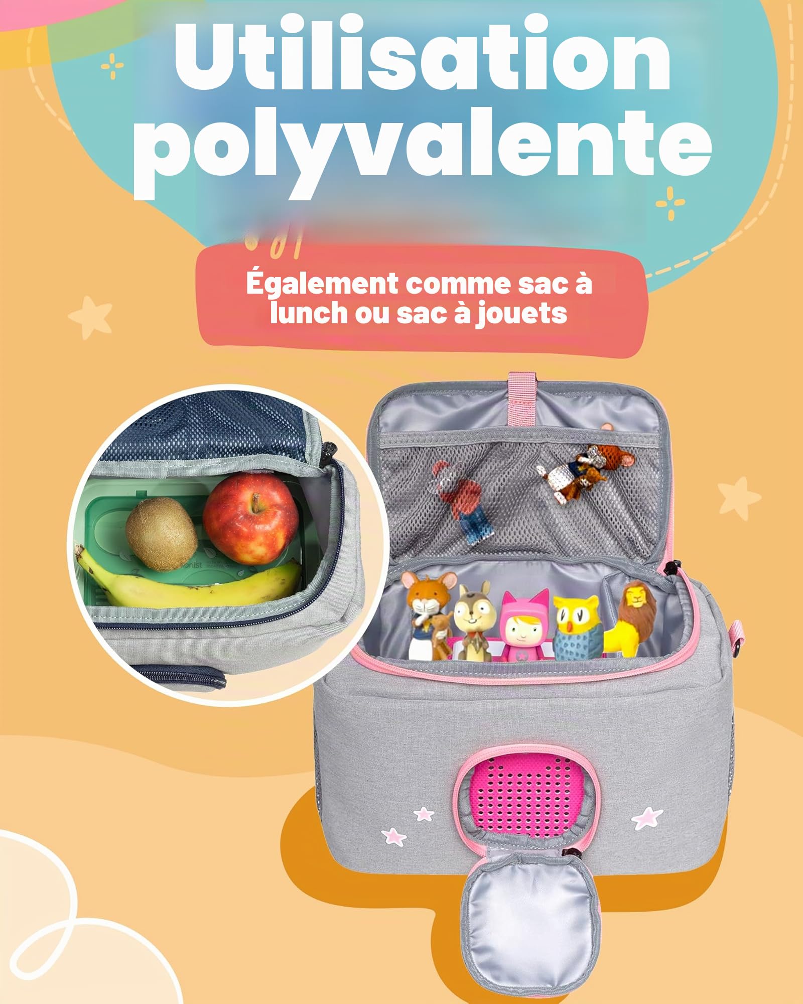 Sac pour Toniebox – BoxBag pour figurines, boîte et accessoires en voyage et en voiture, Renard gris et rose, 28 x 18 x 14 cm, Sac à bandoulière, Renard gris et rose, 28 x 18 x 14 cm, Sac à