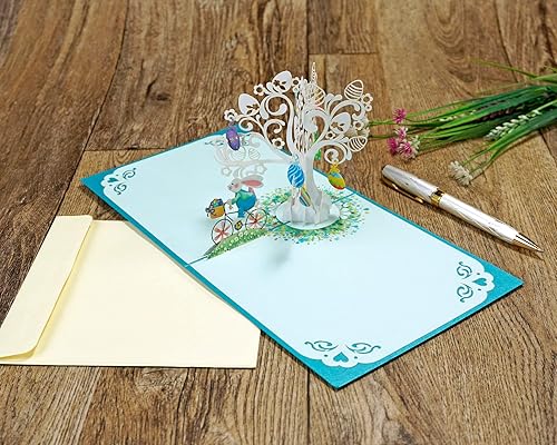 Miniatura 6 de Tarjeta emergente de Pascua 3D, conejito de Pascua, bicicleta con árbol de huevo, tarjeta de felicitación 3D, tarjeta de felicitación festiva,