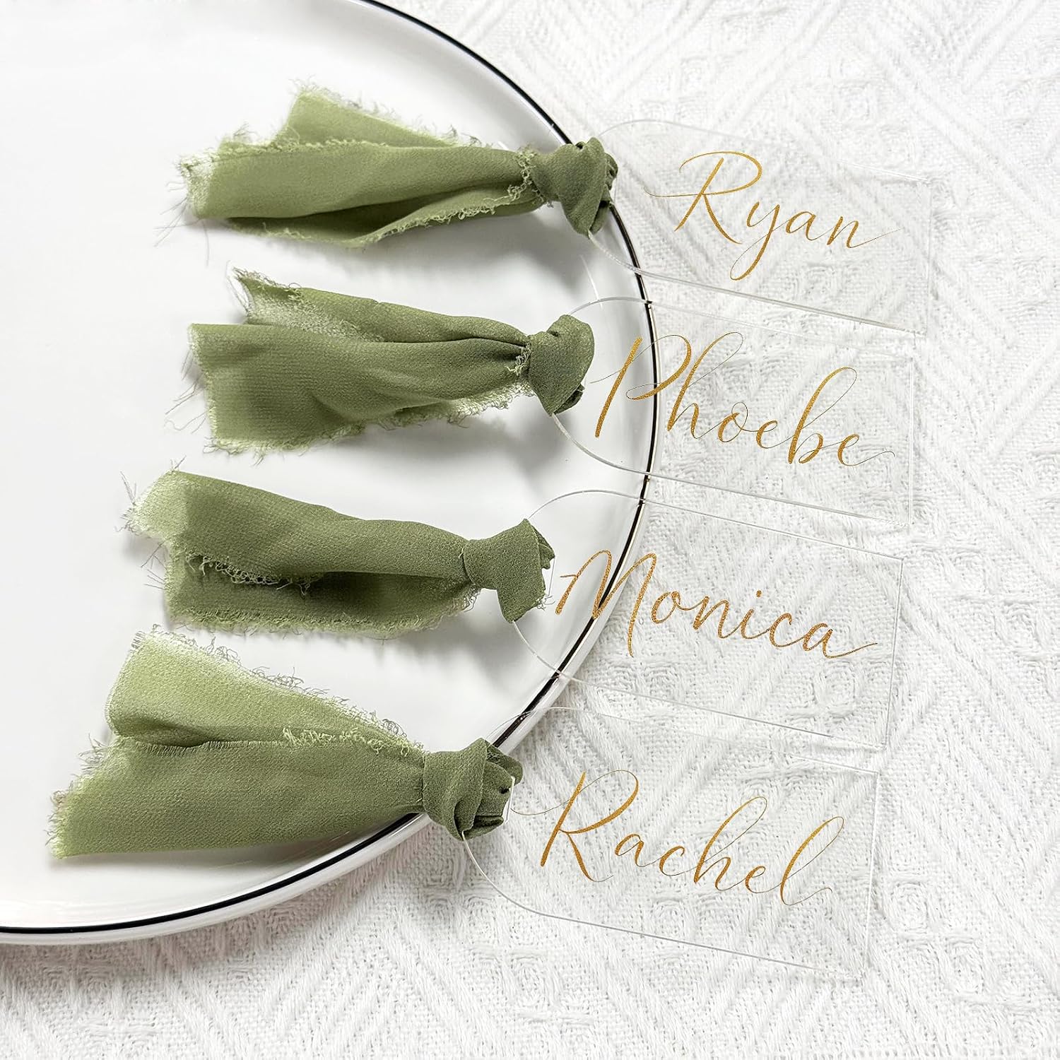 30Pcs Acrylic Place Card for Wedding Clear Transparent Acrylic DIY Table Seating Cards Wedding Supplies with Green Ribbon