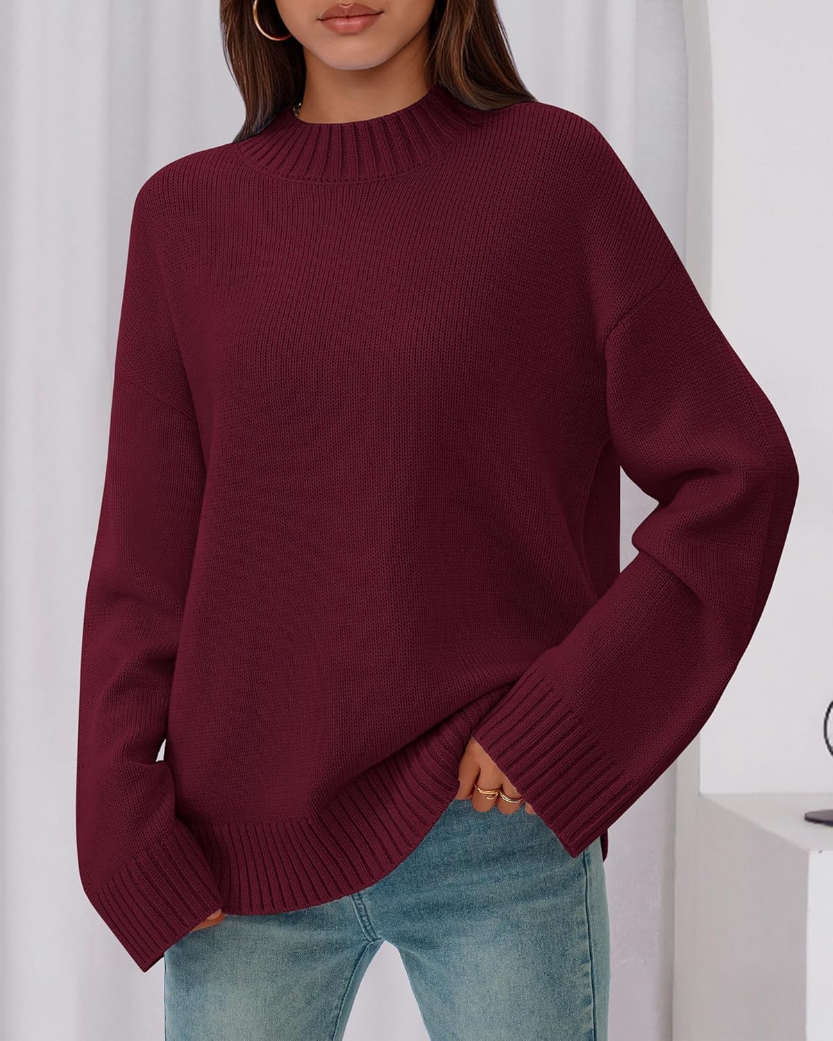 BTFBM Sweaters for Women 2026 Casual Crewneck Long Sleeve Loose Ribbed Knit Pullover Sweater Winter Clothes Fall Outfits - Image 4