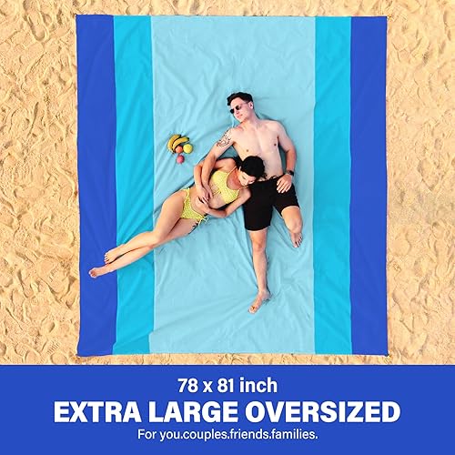 Miniatura 2 de Manta de playa de gran tamaño extra grande 78 x 81 pulgadas, manta de playa impermeable a prueba de arena para 1-7 adultos, ligera y duradera para