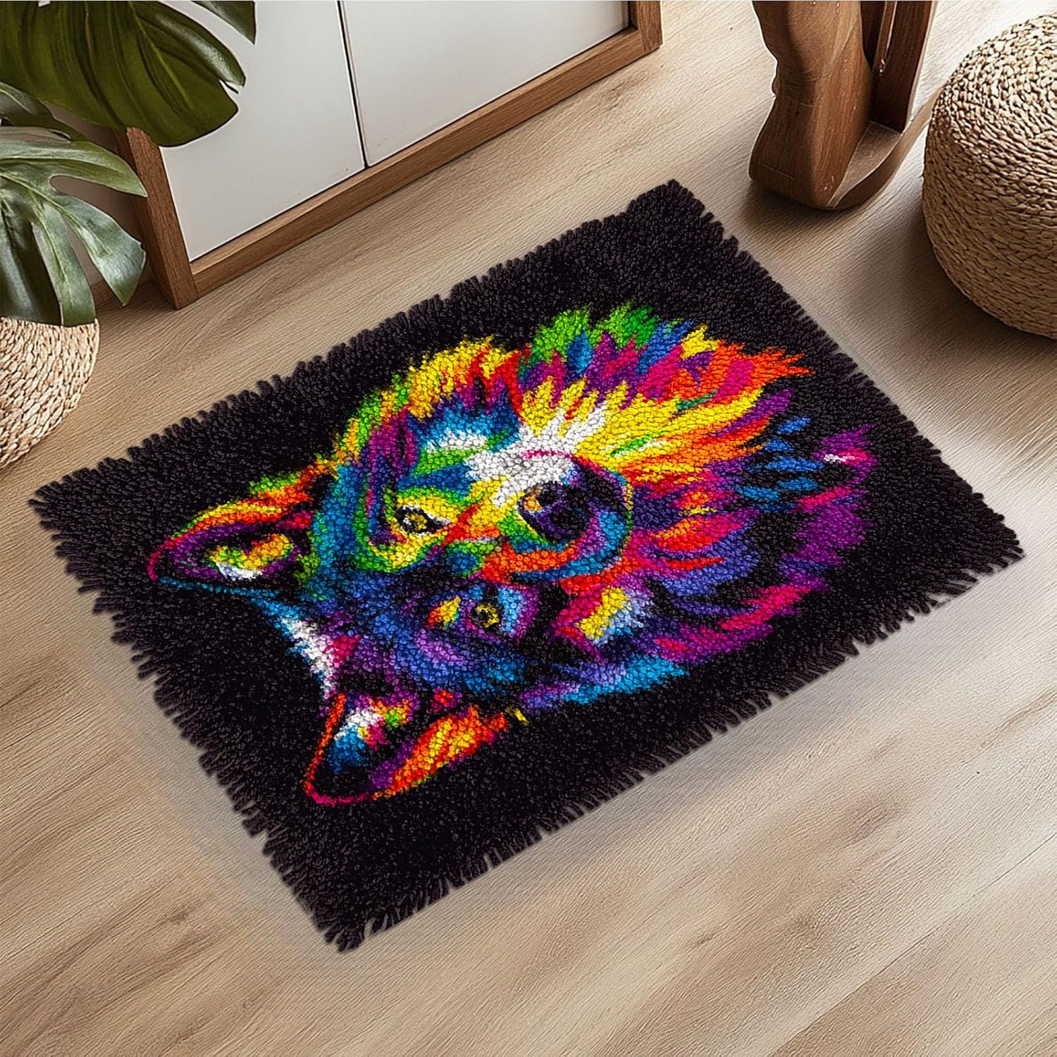 Latch Hook Rug Kit Dolphins Leaping Out of Ocean Pre-Printed Handmade Carpet Crochet Yarn Craft DIY Hook and Latch Door Mat Tapestry for Home Floor Decoration 52x38cm-2