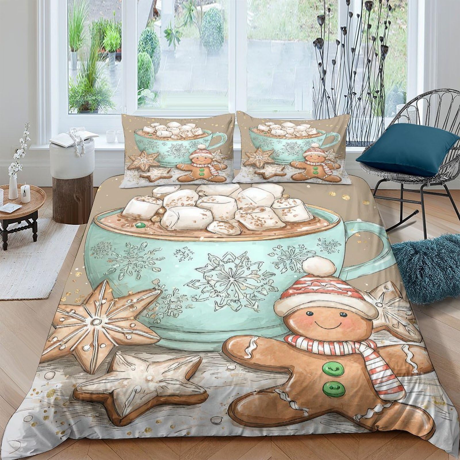 Ctjqhvkz Style-6 3D Printed Hot Chocolate Mug Fitted Sheet Microfiber Gingerbread Cookie Bed Cover For Bedroom Dorm Easy Care Decor Single（135X200cm）
