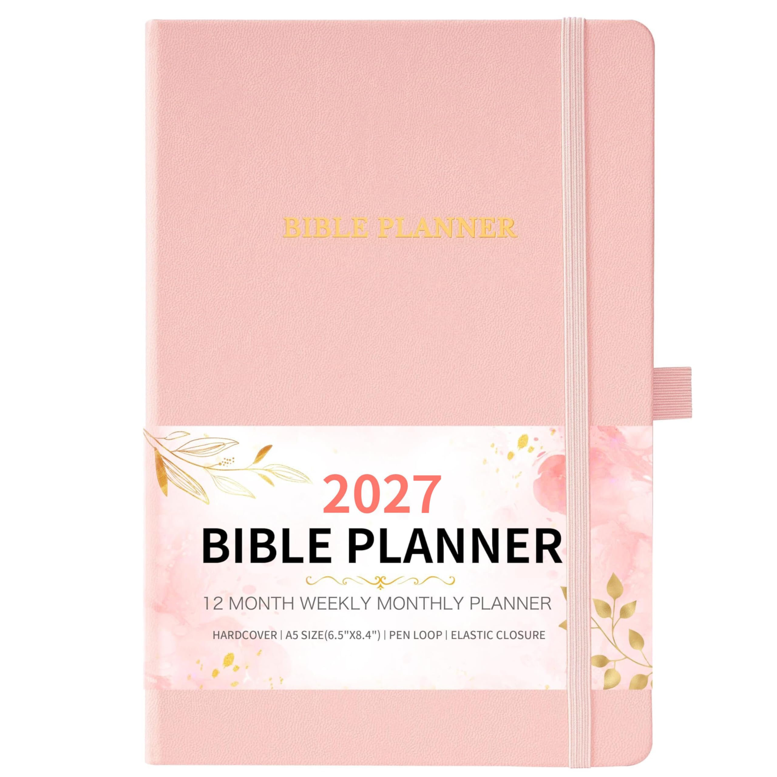 Pinchoco Planer chrześcijański 2025, styczeń 2025 - grudzień 2025, dziennik biblijny, 21,3 cm x 14,6 cm, skórzana twarda okładka, uchwyt na długopis, kieszeń