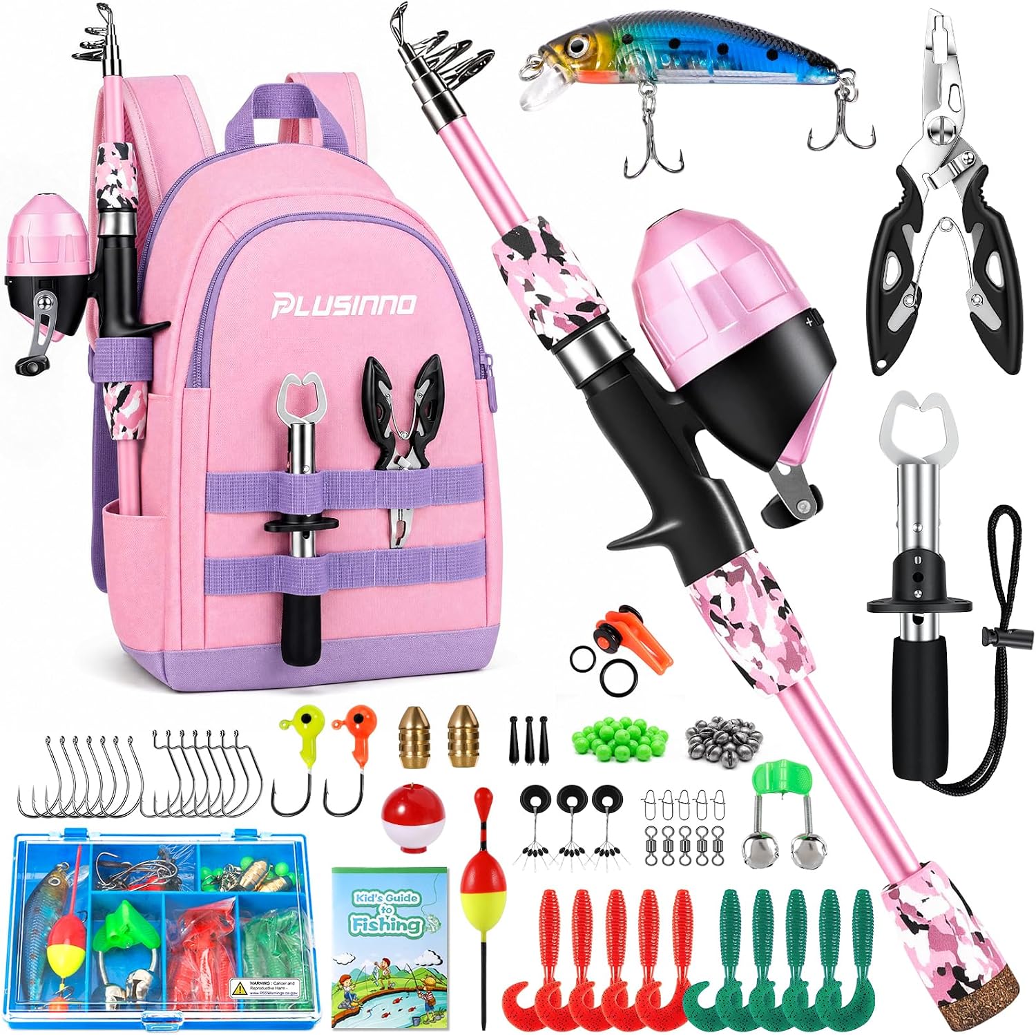 PLUSINNO kids fishing pole gear kit with backpack