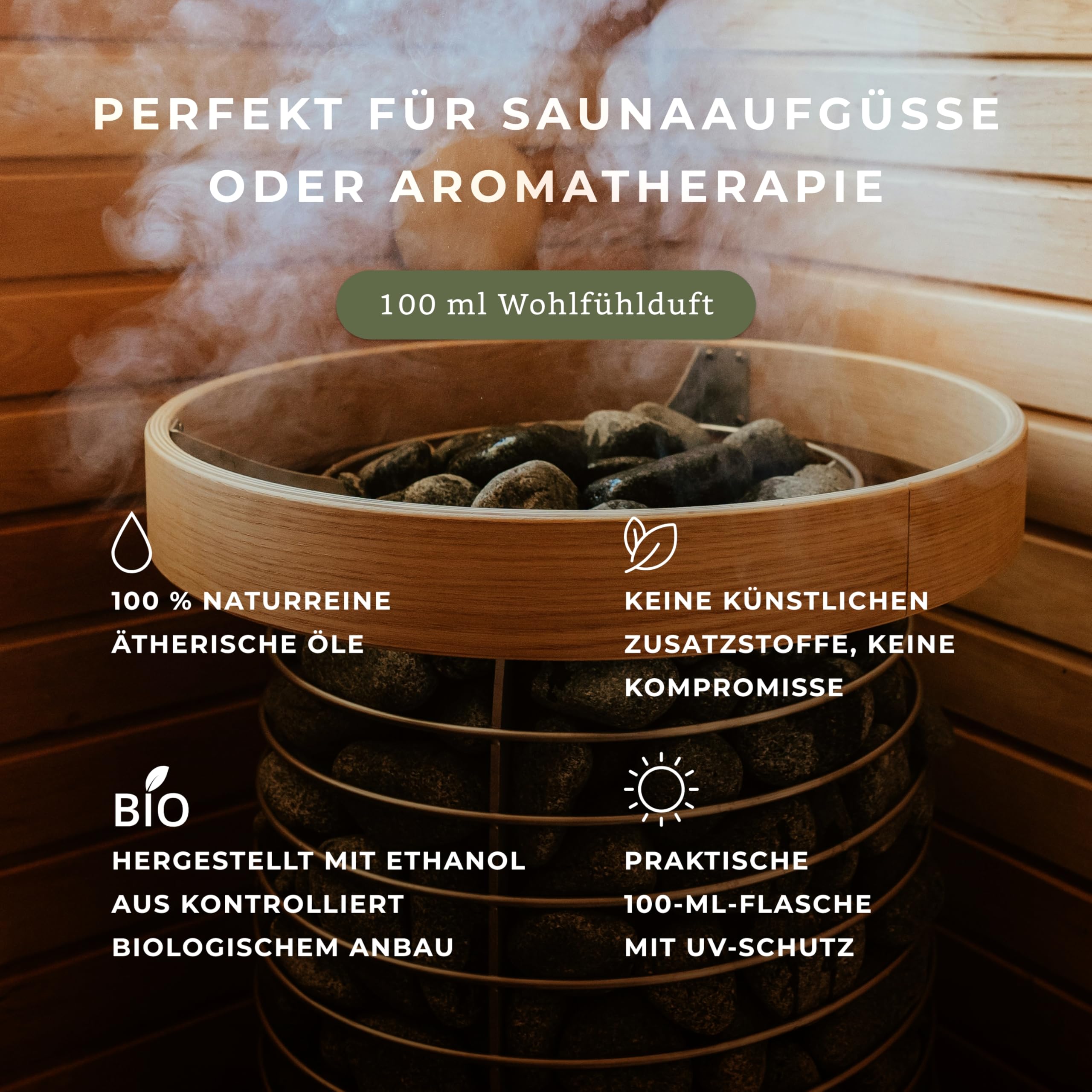 Amari ® Saunaaufguss Waldzauber – natürlicher Saunaduft mit Bio-Ethanol – Naturreine Ätherische Öle – Aufgussmittel, Sauna, Saunaöl, Duftöl