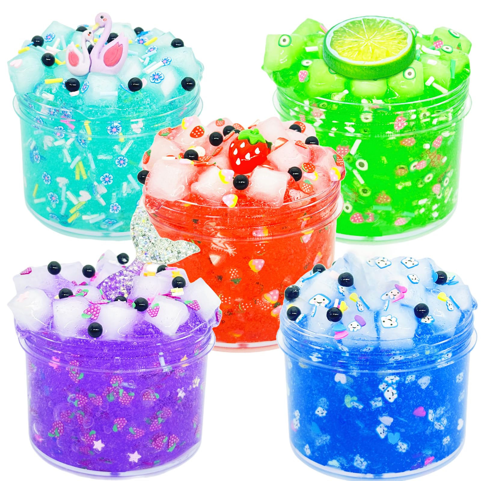 Jelly Cube Crunchy Slime-5Pack,Super Soft And Non-Sticky, DIY Slime kit Party Favorsfor Girls And Boys,Cute Stress Relief Toys, Birthday Gift Ideas Suitable for Children,prize