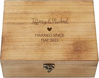 Let's Make Memories Personalized Wooden Keepsake Box With Hinged Lid - Wood Memento Box - Decorative Storage - Home Decor - For Couples, Wedding, Newlyweds - Laser Engraved - Couple's Heart