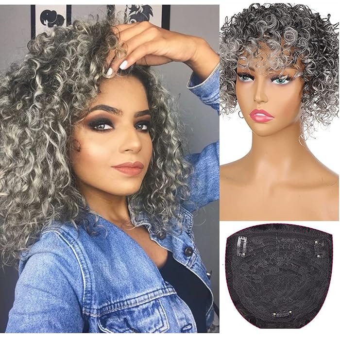 Buy KRSI Afro Kinky Curly Silver Grey Synthetic Hair Toppers Hair