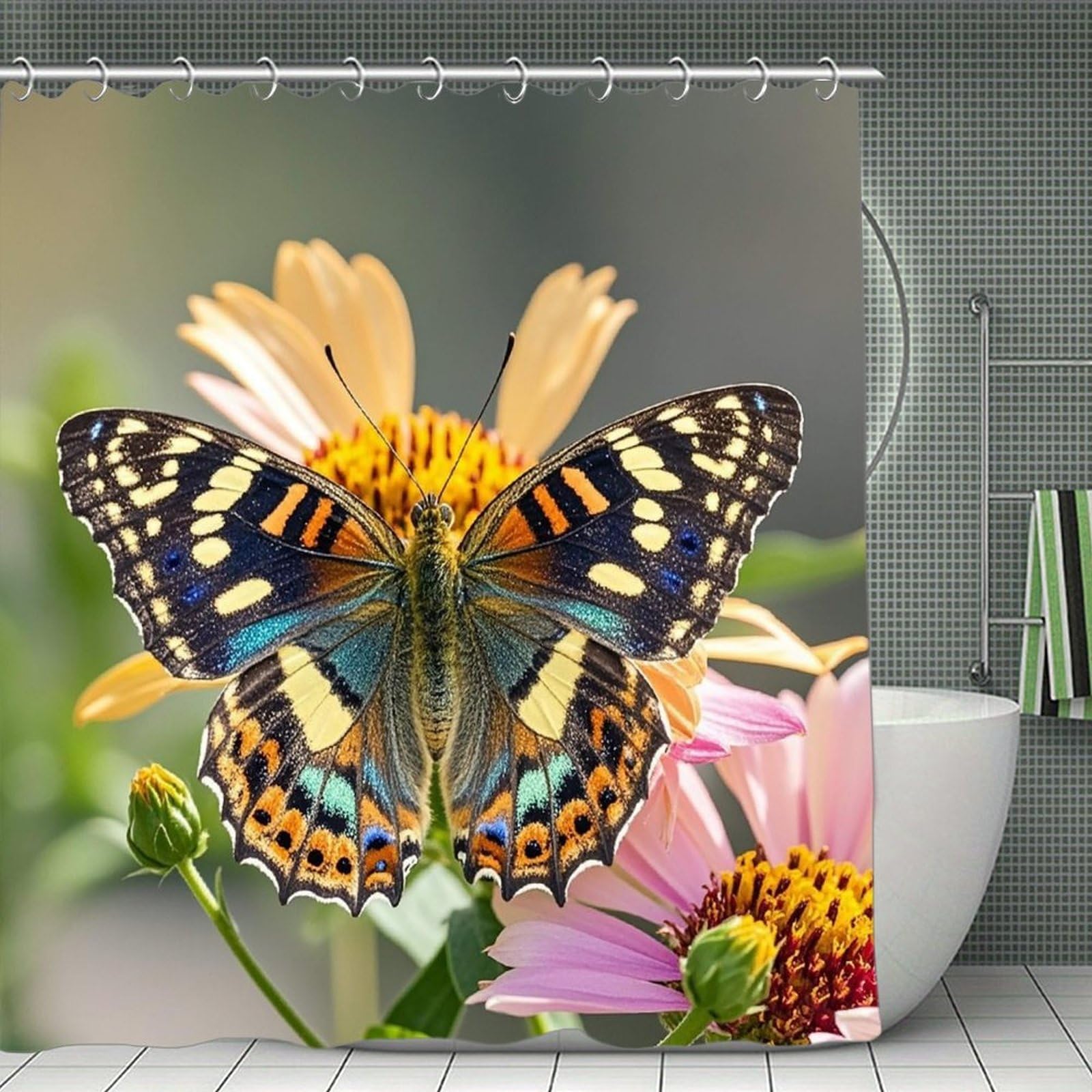 FekiLoot Butterfly Shower Curtain Minimalist Thick Bathroom Curtain Washable Modern Bathroom Shower Curtain Heavy Duty Waterproof Cloth Bath Curtain with Hooks 70.8"x70.8"