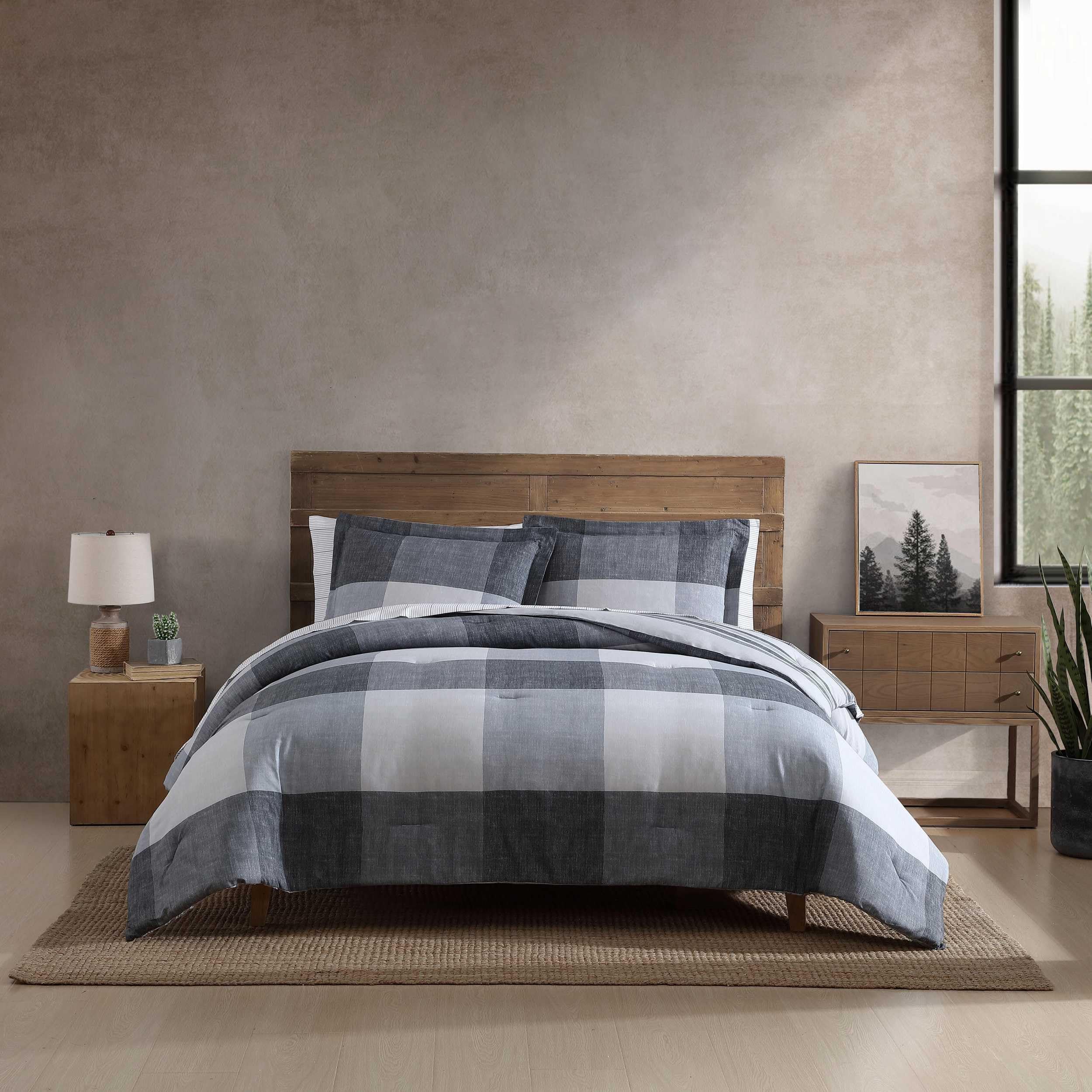 Housse de couette grise Eddie Bauer parure de lit double contre le linge rêche