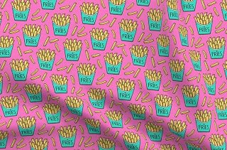 Spoonflower Fabric - French Fries Food Green Mint Pink Junk Dinner Pop Art Printed on Minky Fabric Fat Quarter - Sewing Baby Blankets Quilt Backing Plush