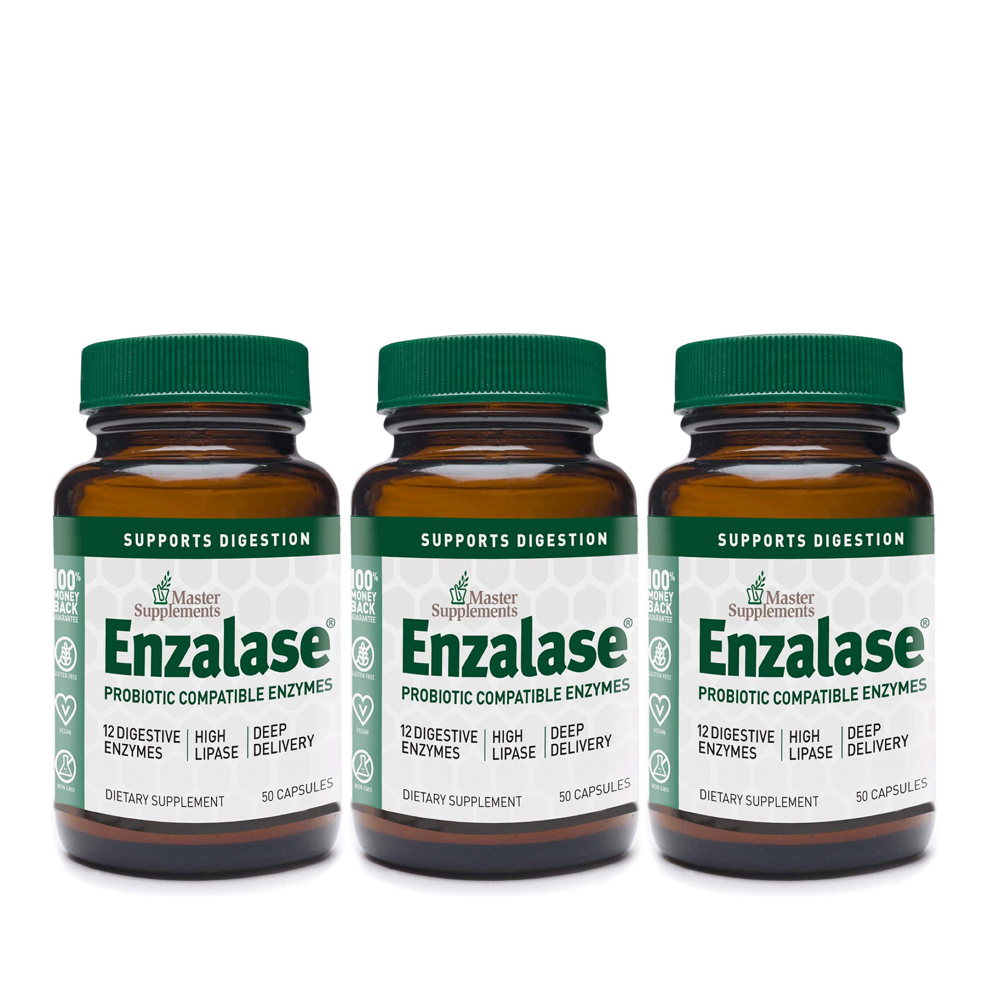 ENZALASE Master Supplements (3 Pack) - 50 Vegan Capsules - Probiotic Compatible Enzyme Supplement, Provides Digestive Boost, Gas and Bloating Relief - Gluten Free - 50 Servings
