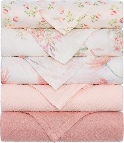 Yukkidds Muslin Cloths for Baby 5 Pack 60x60 cm Burp Cloth Pink Floral | Soft Breathable 100% Cotton Muslin Squares, Burp Cloths for Newborn Baby Boys & Girls, Machine Washable