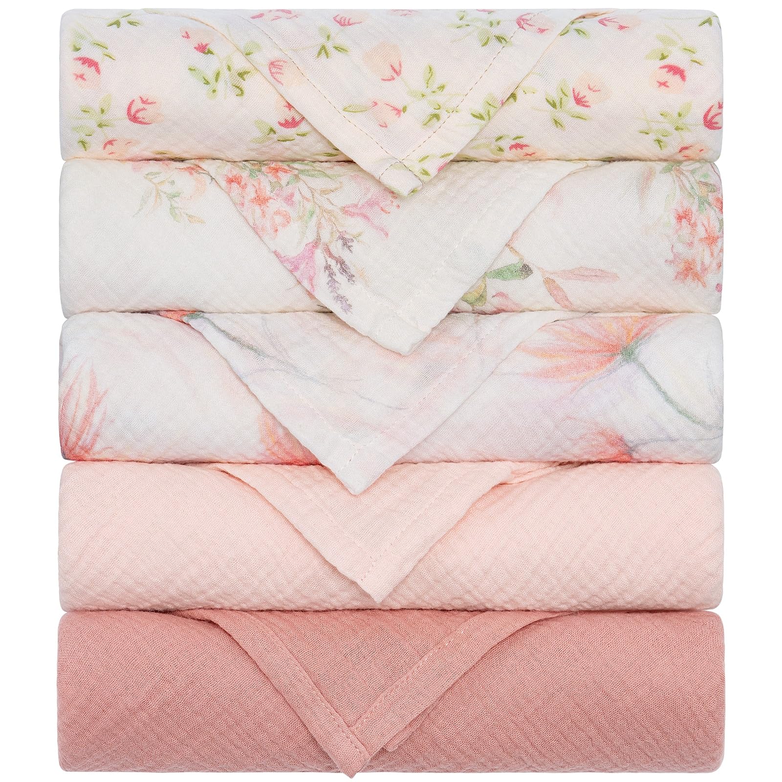 Yukkidds Muslin Cloths for Baby Large 60x60cm Burp Cloths for Newborn 100% Cotton Soft & Breathable Muslin Squares Baby Essentials for Boys Girls 5 Pack Pink Floral