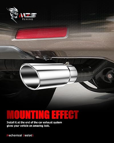 Vista 25 de MZS Punta de escape, acero inoxidable 5 "entrada 8 "salida 15" longitud escape escape escape universal ángulo inclinado corte