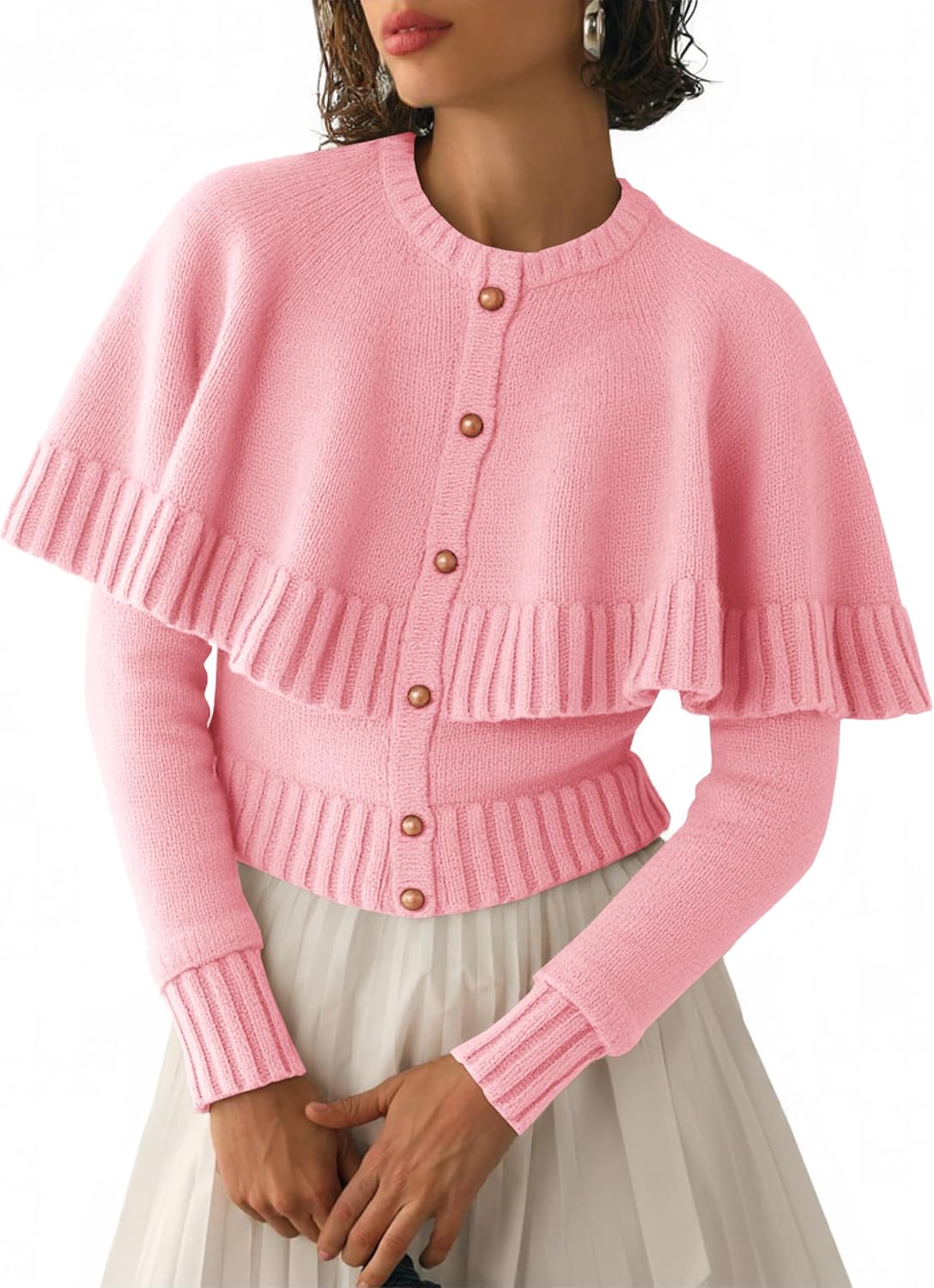 Saodimallsu Womens Cropped Cardigan Sweater Long Sleeve Fall Knit Cape Sweaters Button Up Trendy Outfits 2025