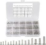 800pcs Tiny Screws for Electronics, M1/M1.2/M1.4/M1.6/M1.7 Very Small Phillips Pan Head Machine Screws, Mini/Micro Screws Assortment Kit for Electronic Repair, Nickel-Plated Carbon Steel