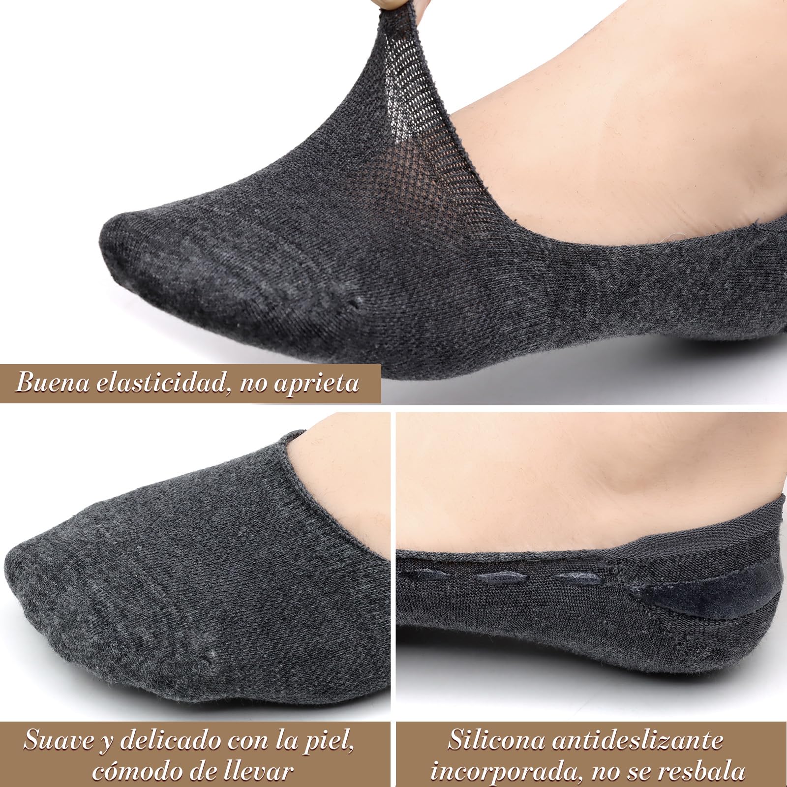 10 Pares Calcetines Invisibles Hombre y Mujer EU 39-45, Calcetines Transpirables Pinkies en Algodón Calcetines Cortos con Antideslizantes Silicona para Verano