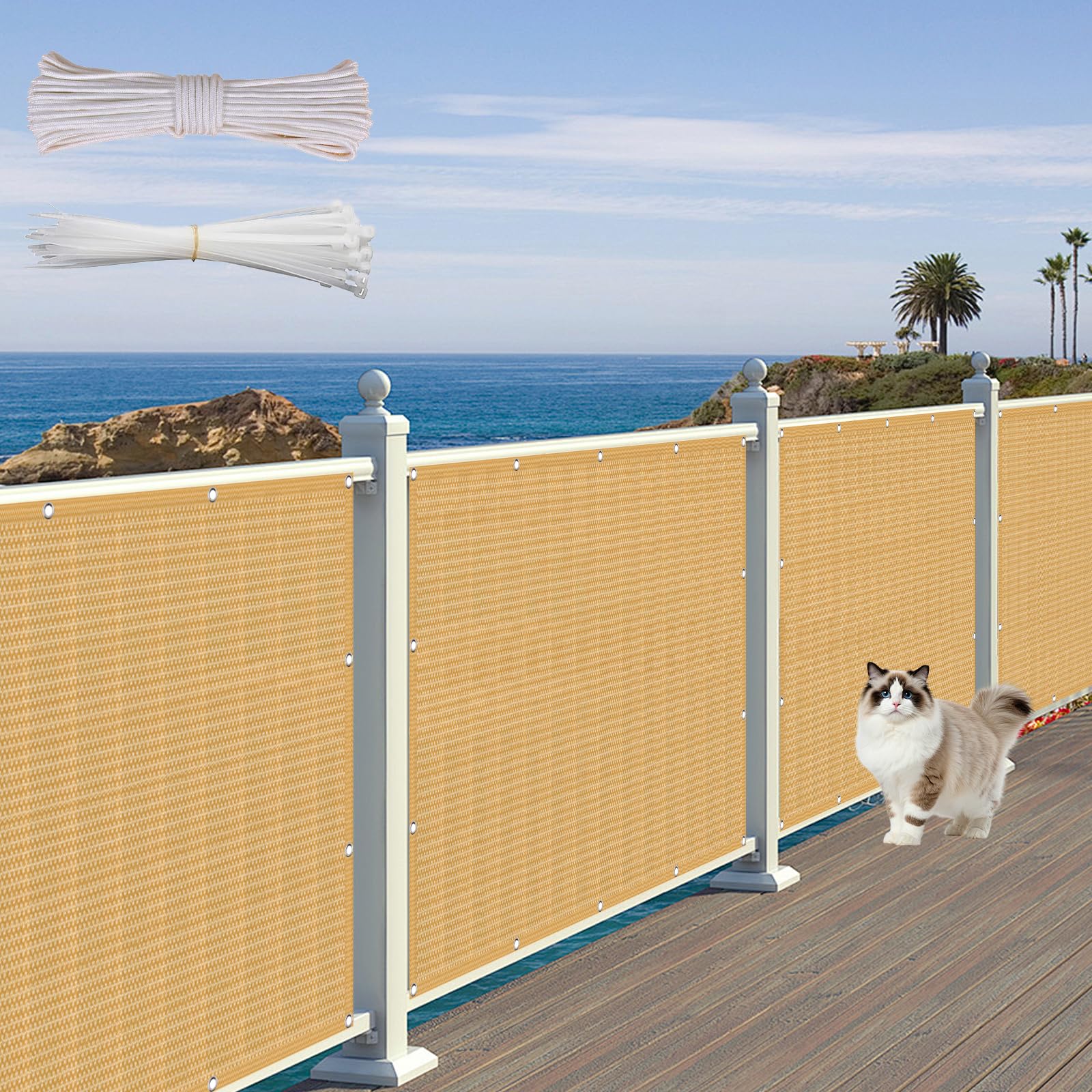 Brise-Vue 80x750 cm en HDPE 220G M² - Revêtement Jaune Sable pour Balcon