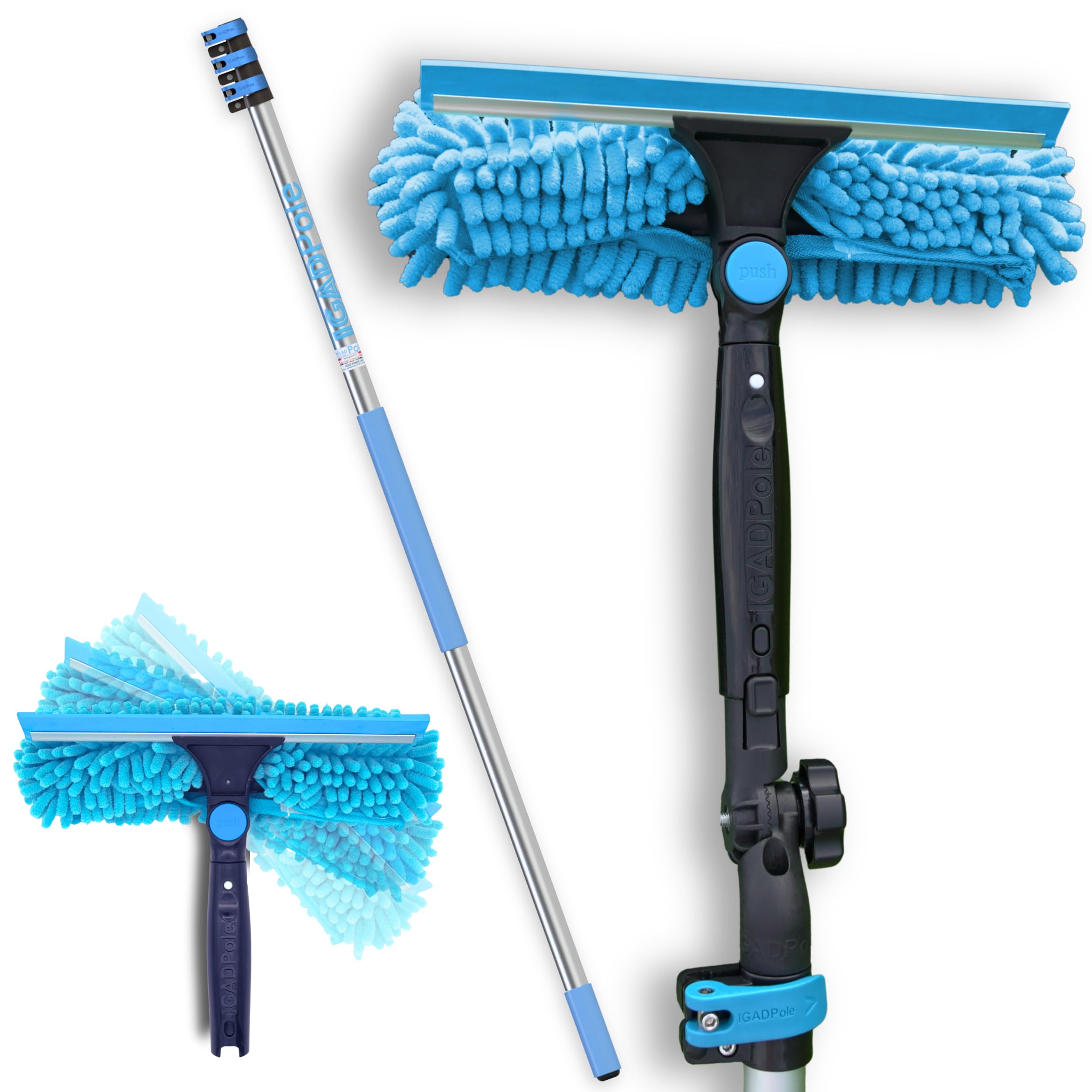 18ft Window Squeegee with Extension Pole, Window Cleaner Tool with 3-Stage Telescoping Pole, Window Cleaning Kit with 5-12ft Pole & Microfibre Cloths & Blades Replacements & Angle Adapter