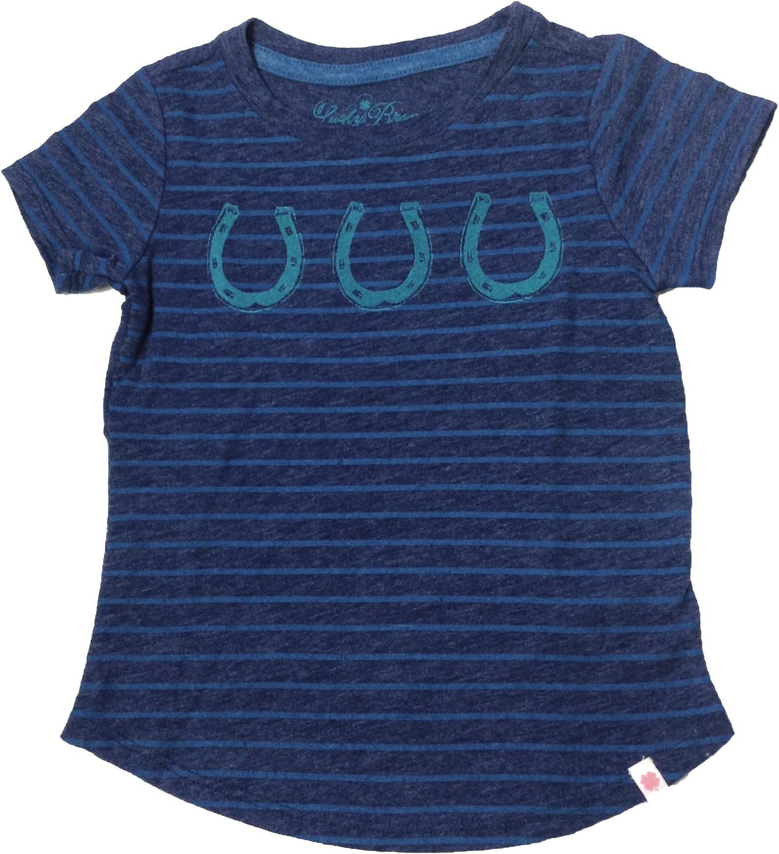 Lucky Brand Girl's Lucky Horseshoe Tee (Toddler/Kids), Blue Stripes (3T)