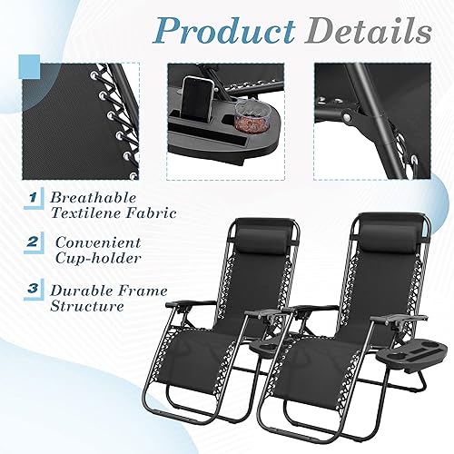 Miniatura 4 de Flamaker - Silla para patio de gravedad cero plegable, silla reclinable ajustable con cojín, para patio, piscina y camping