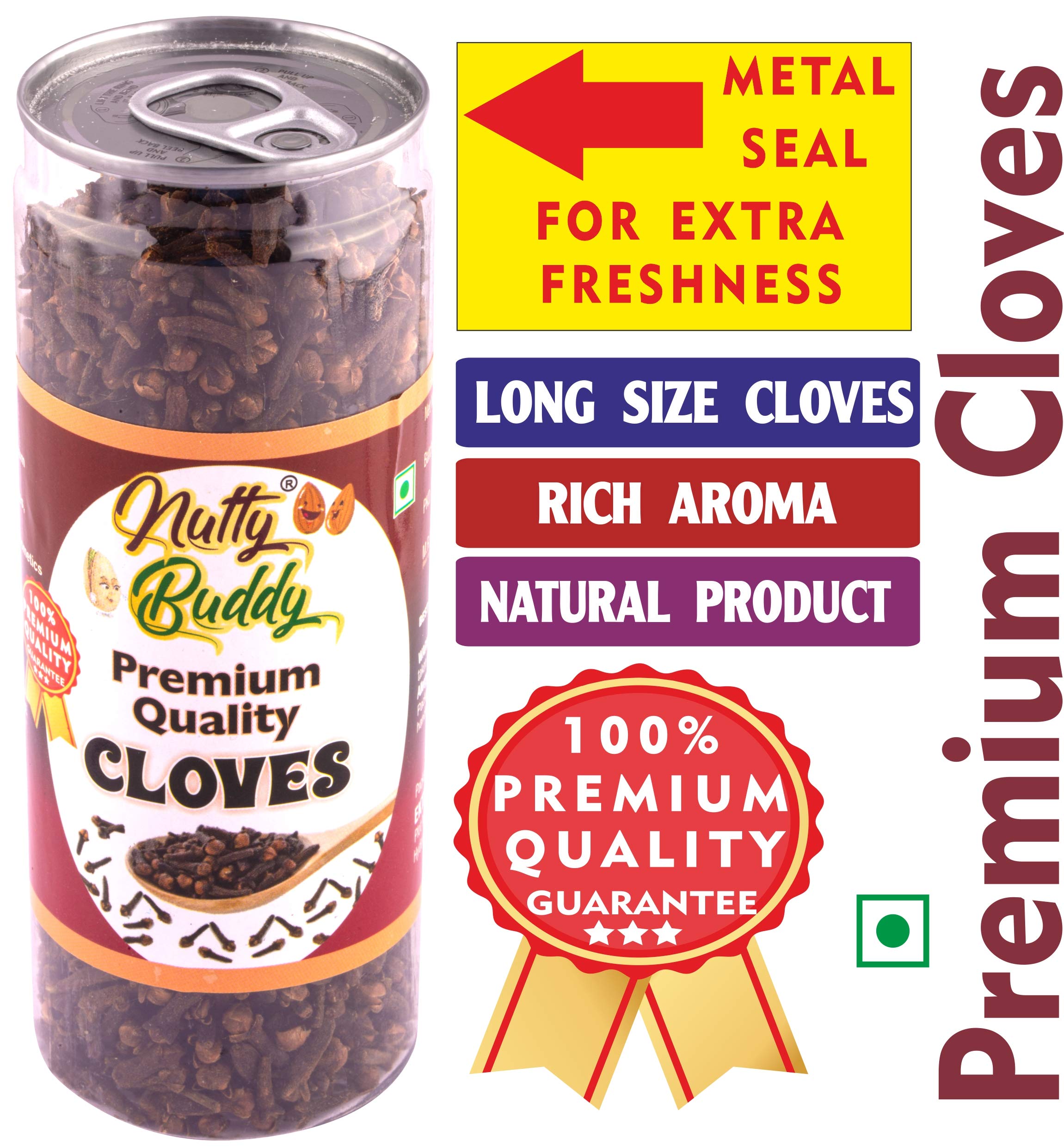 NUTTY BUDDY Long Size Natural Cloves - Whole Spices - Jar Pack - 110 GMS