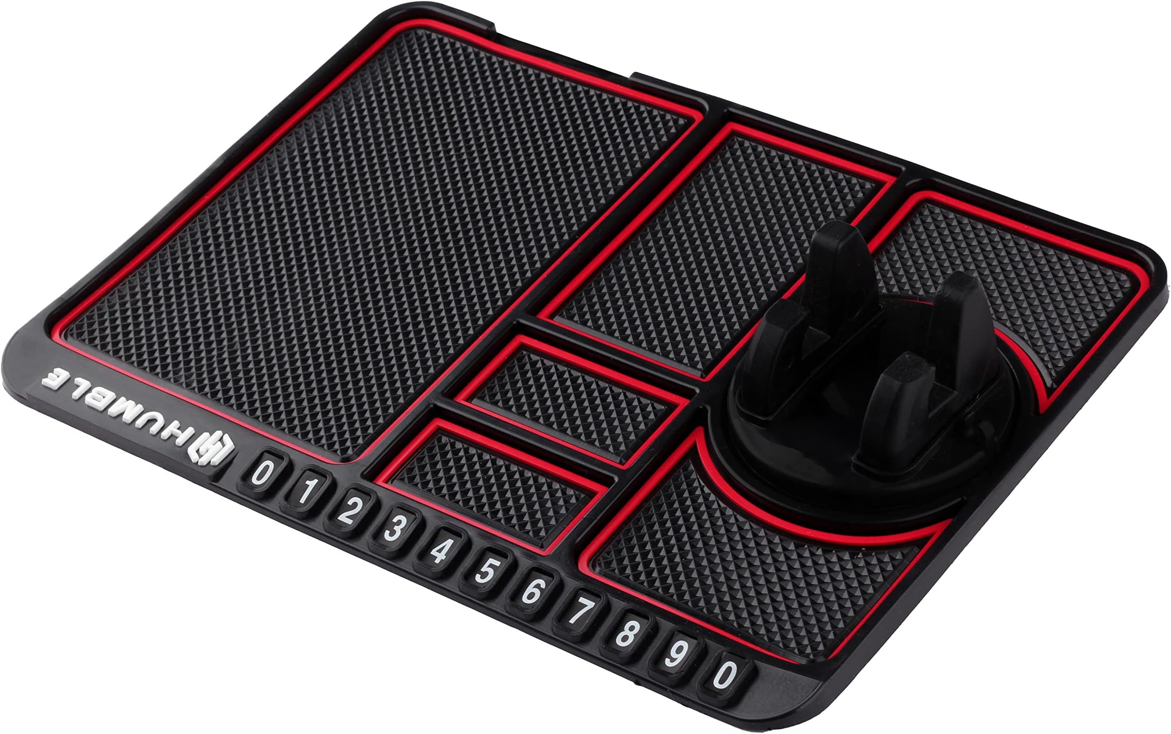 HUMBLE Rubber Car Dashboard Phone Mat with 360 Degrees Rotating Phone Holder, Anti-Slip Mat with Parking Numbers for Coins Keys Cellphone (Black)