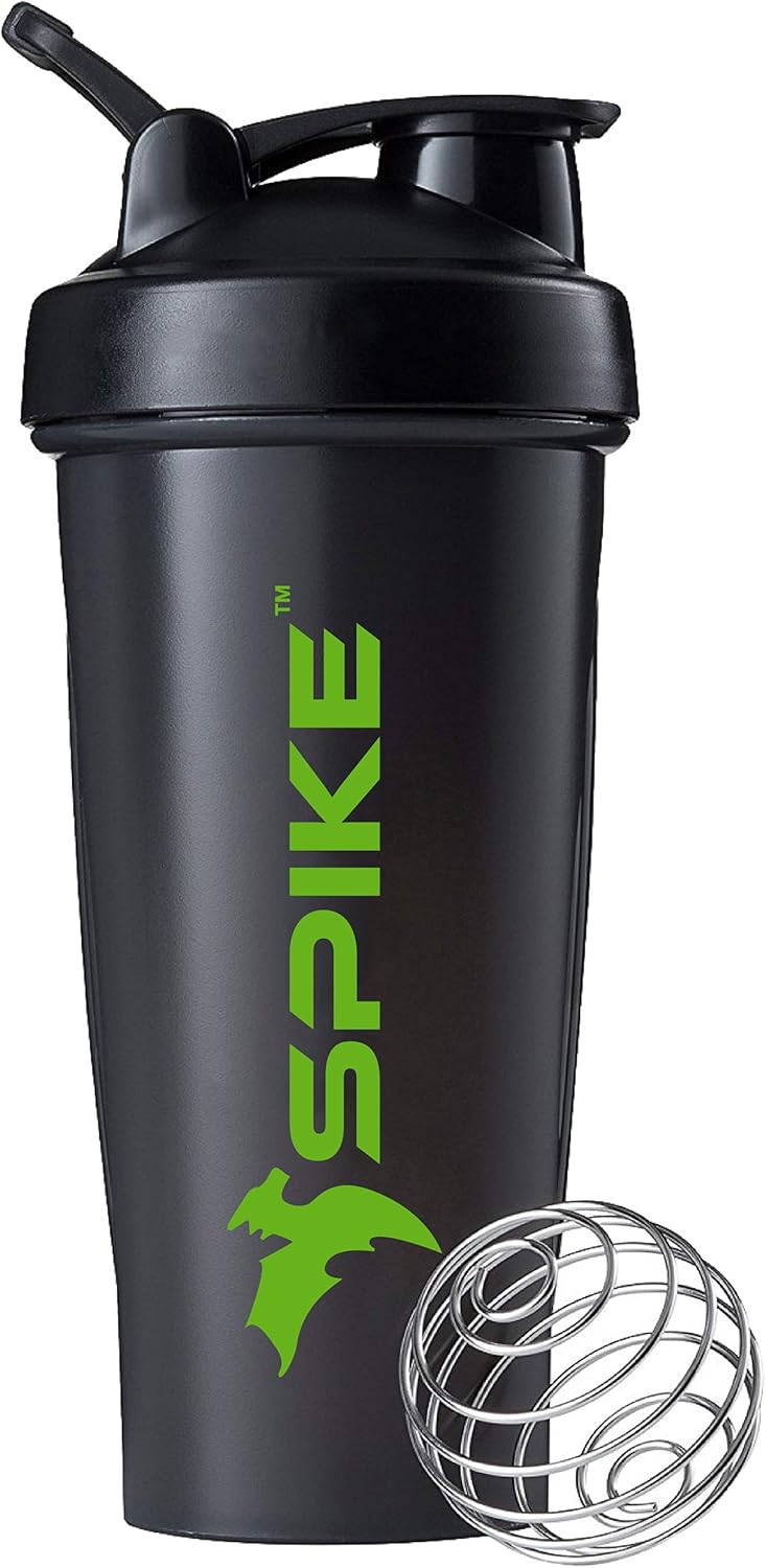 SPIKE Protein Shaker Bottle for Whey Protein Mix, Cycling, Gym Water Bottle with Stainless Steel Ball 700ml Standard Black