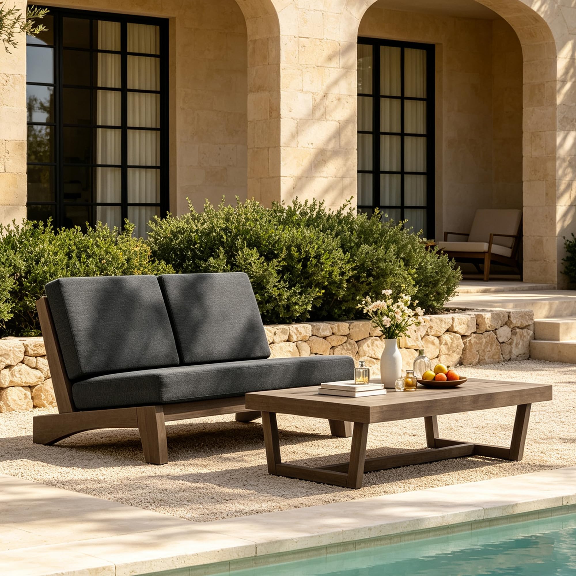 Pia Ricoo 2 Piece Patio Furniture Set, Outdoor Split Back Loveseat with Coffee Table &amp; Thick Cushions, All-Weather Outdoor Sofa for Backyard, Deck, Lawn, Drak