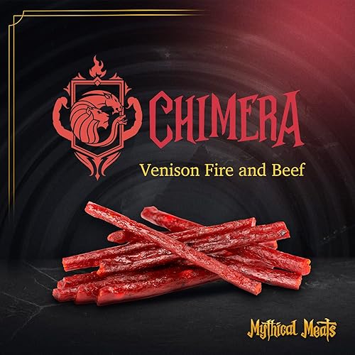 Miniatura 3 de Mythical Meats Original Flavor Chimera - Paquete de 12 palitos de aperitivos - Fuego de venado con carne de res - Carnes secas y deshidratadas