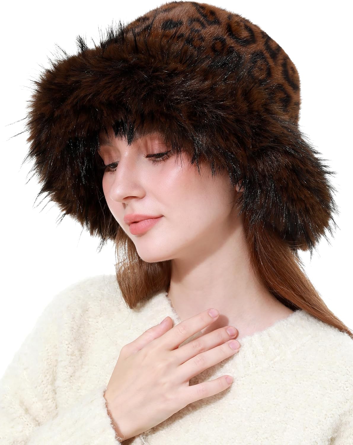 LA CARRIE Women's Faux Fur Bucket Hat and Faux Fur Leg Warmers 2pc Set