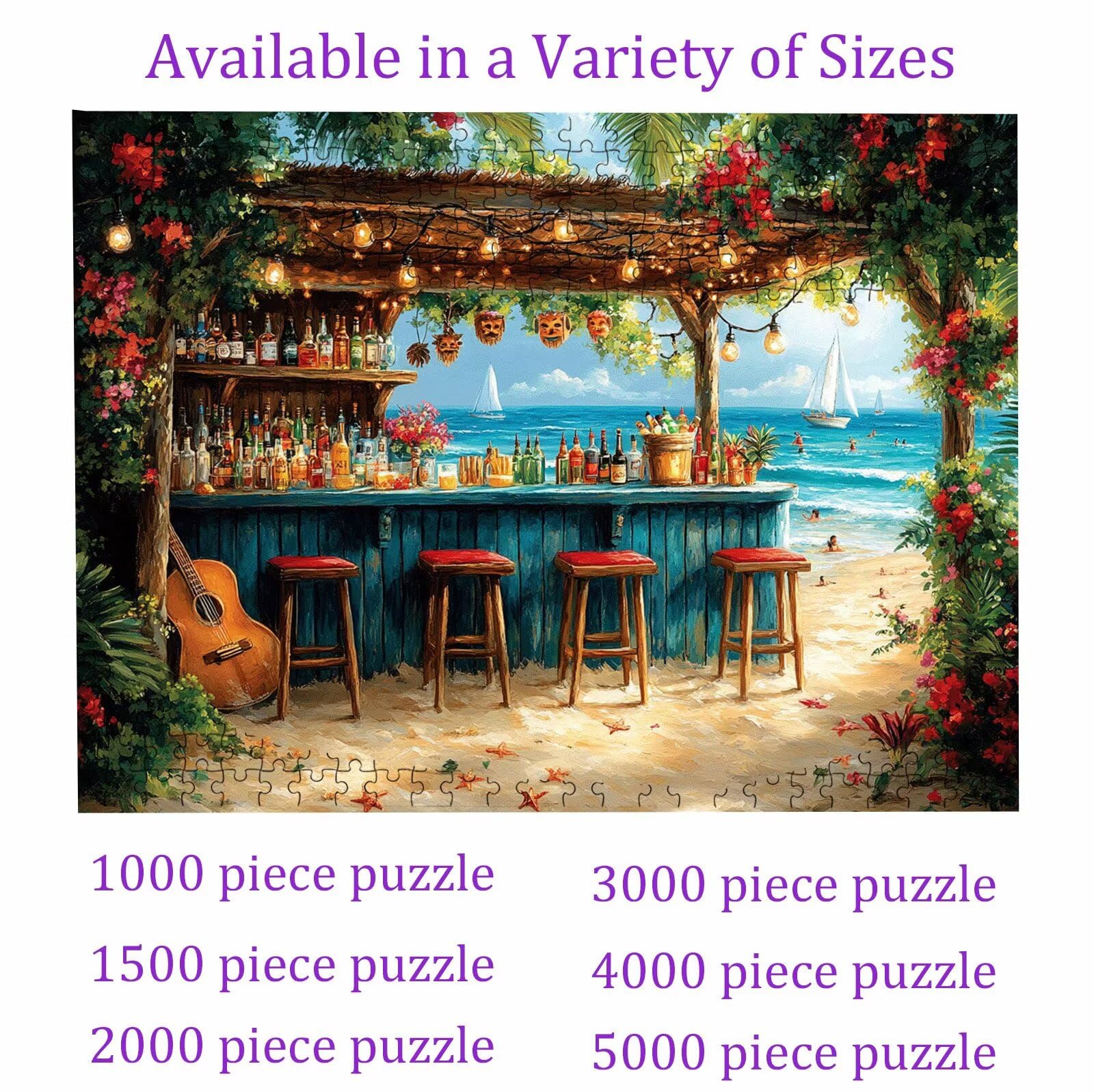 Puzzle Chitarra spiaggia, Puzzle Adulti 3000 pezzi, Puzzles Legno con Squisita Scatola di Imballaggio, Rompicapo per Esperti con Incastro Perfetto, Stampa Alta Definizione, Regalo per Adulti W3H-984