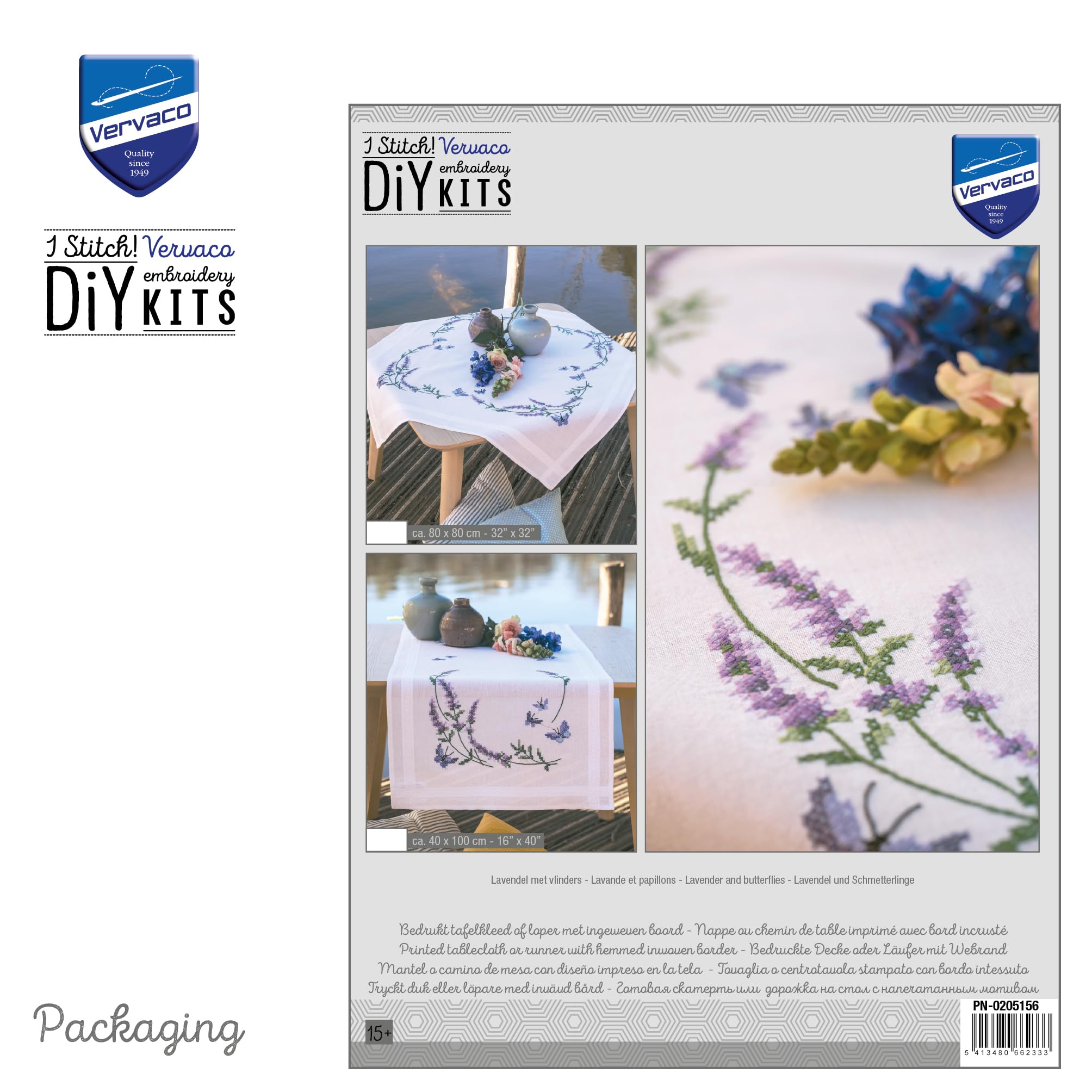 Vervaco Kreuzstich Stickpackungen Tischdecke LAVENDEL UND SCHMETTERLINGE Stickdecken Vorgezeichnet Basteln Erwachsene Kreativ Set Vorgedruckte Decke Sticken 80 x 80 cm Stickset DIY Sticken Set
